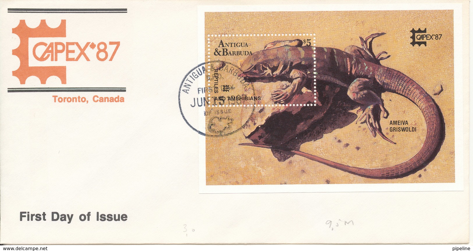 Antigua And Barbuda 15-6-1985 Capex 87 Souvenir Sheet With Cachet - Antigua And Barbuda (1981-...)