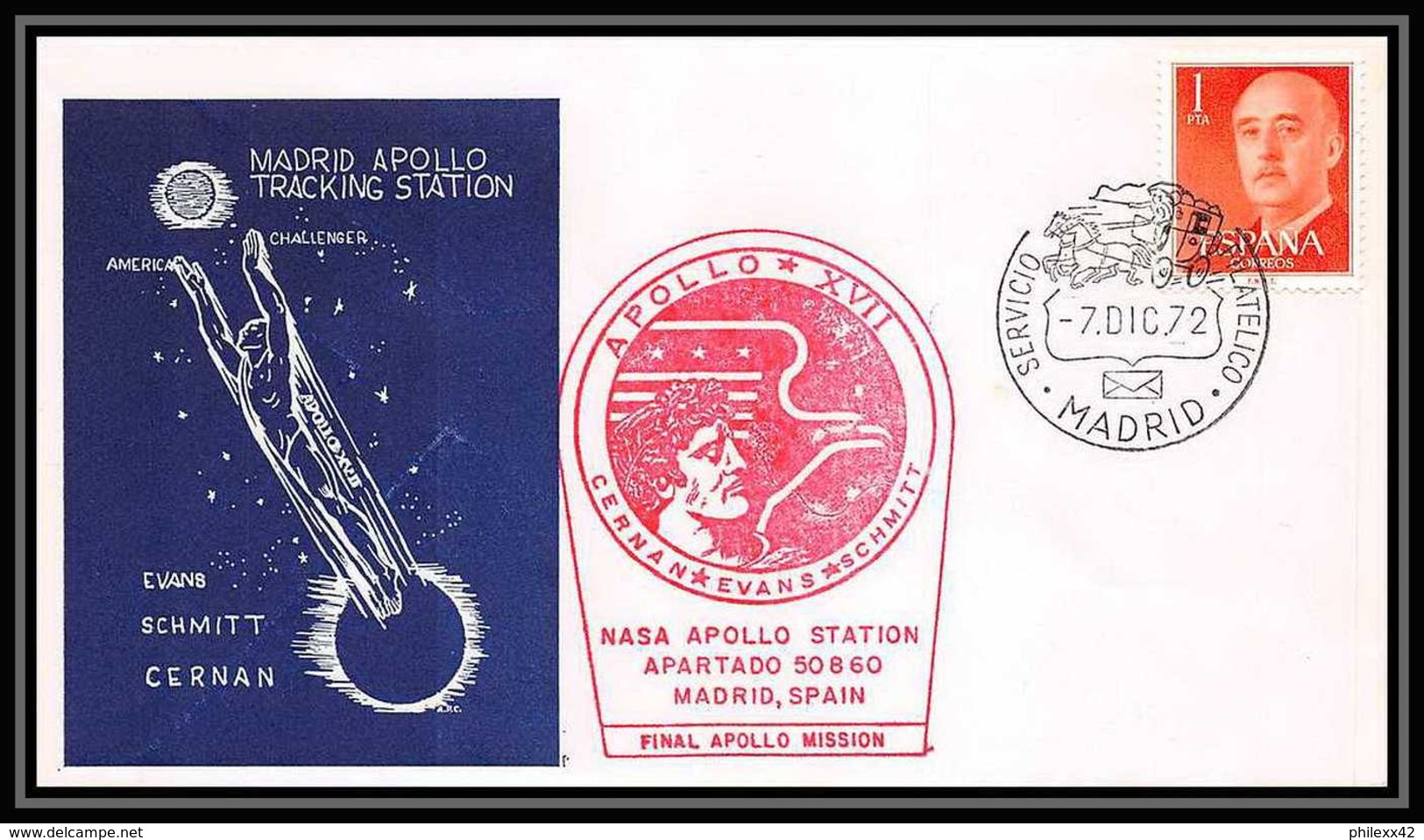 6527/ Espace (space Raumfahrt) Lettre (cover Briefe) 7/12/1972 Apollo 17 Madrid  Espagne (spain) - Europe