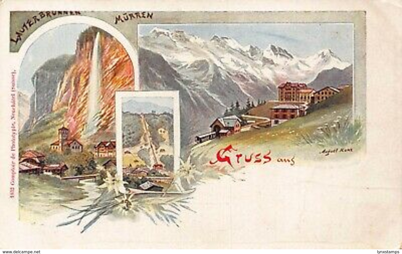 Suisse Muerren Gruss Aus Litho Long Address Postcard - Autres & Non Classés