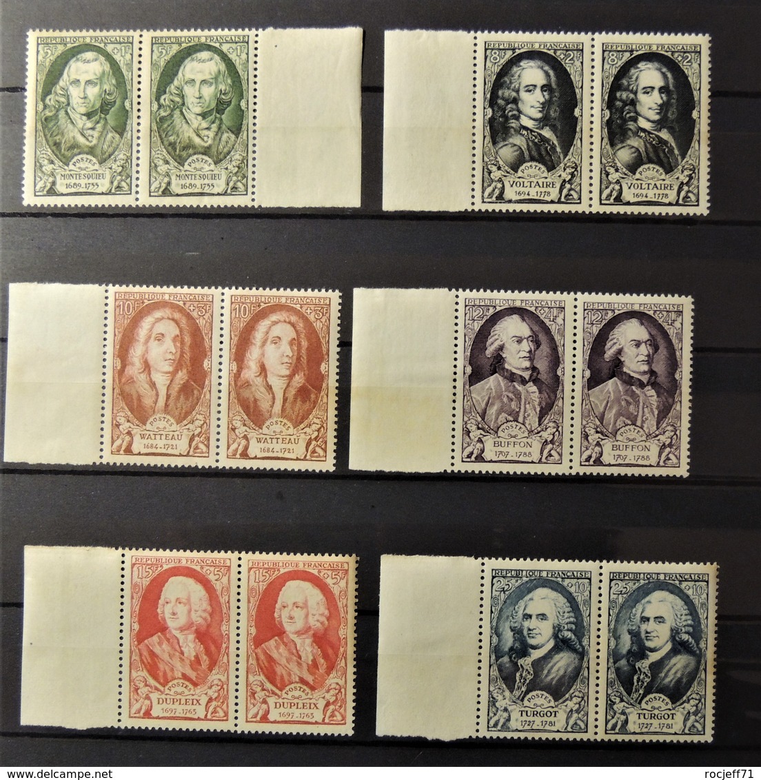 12 - 19 //  France - 1949 - N° 853 à 858   En Paire **  - MNH  -  Hommes Célèbres Cote : 62 Euros - Unused Stamps