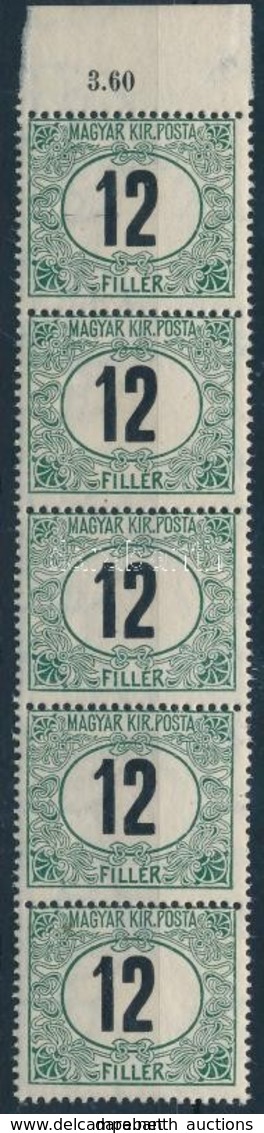 ** 1908 Zöldportó 12f Függőleges  ívszéli ötöscsík (40.000) - Autres & Non Classés