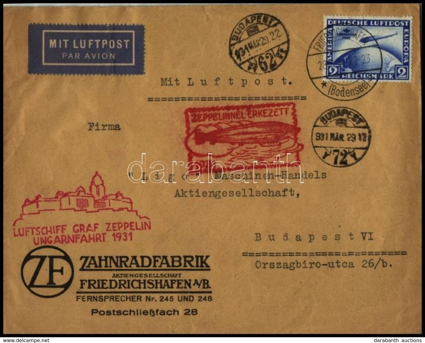 1931 Zeppelin Magyarországi útja Levél Deutsches Reich 2RM Zeppelin Bérmentesítéssel Budapestre / Zeppelin Flight To Hun - Otros & Sin Clasificación