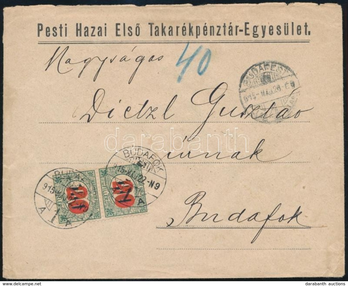 1915 Kisegítő Portó Ritka Többes Portózás Levélen - Sonstige & Ohne Zuordnung