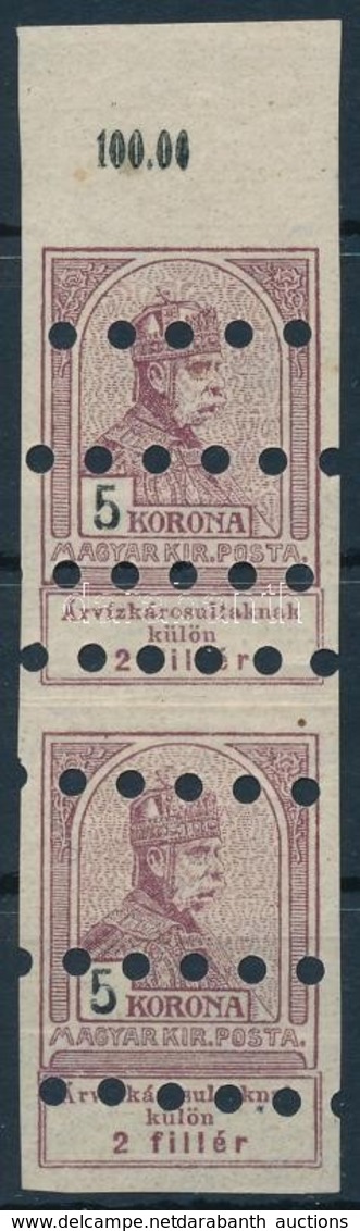 (*) 1913 Árvíz 5K Függőleges ívszéli Pár Nyomdai Megsemmisítő Lyukasztással - Otros & Sin Clasificación