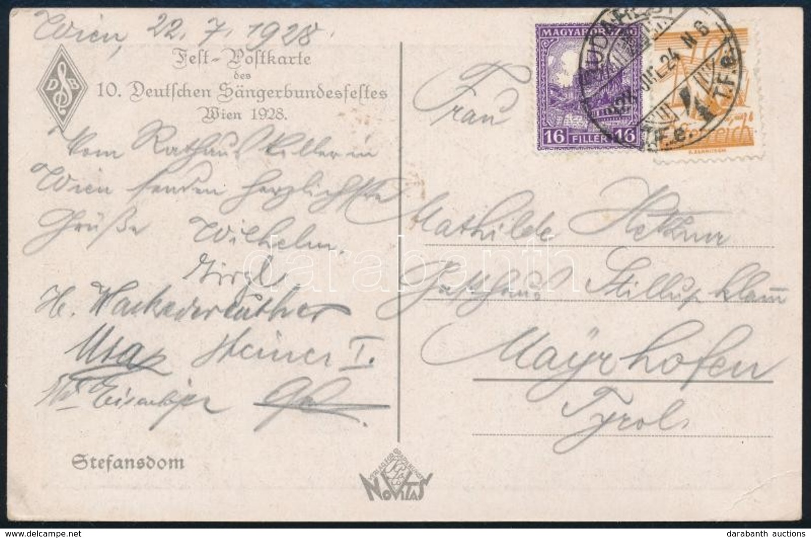 1928 Képeslap 16f + 10gr Vegyes Bérmentesítéssel 'BUDAPEST' - Tyrol, érdekes Darab - Sonstige & Ohne Zuordnung