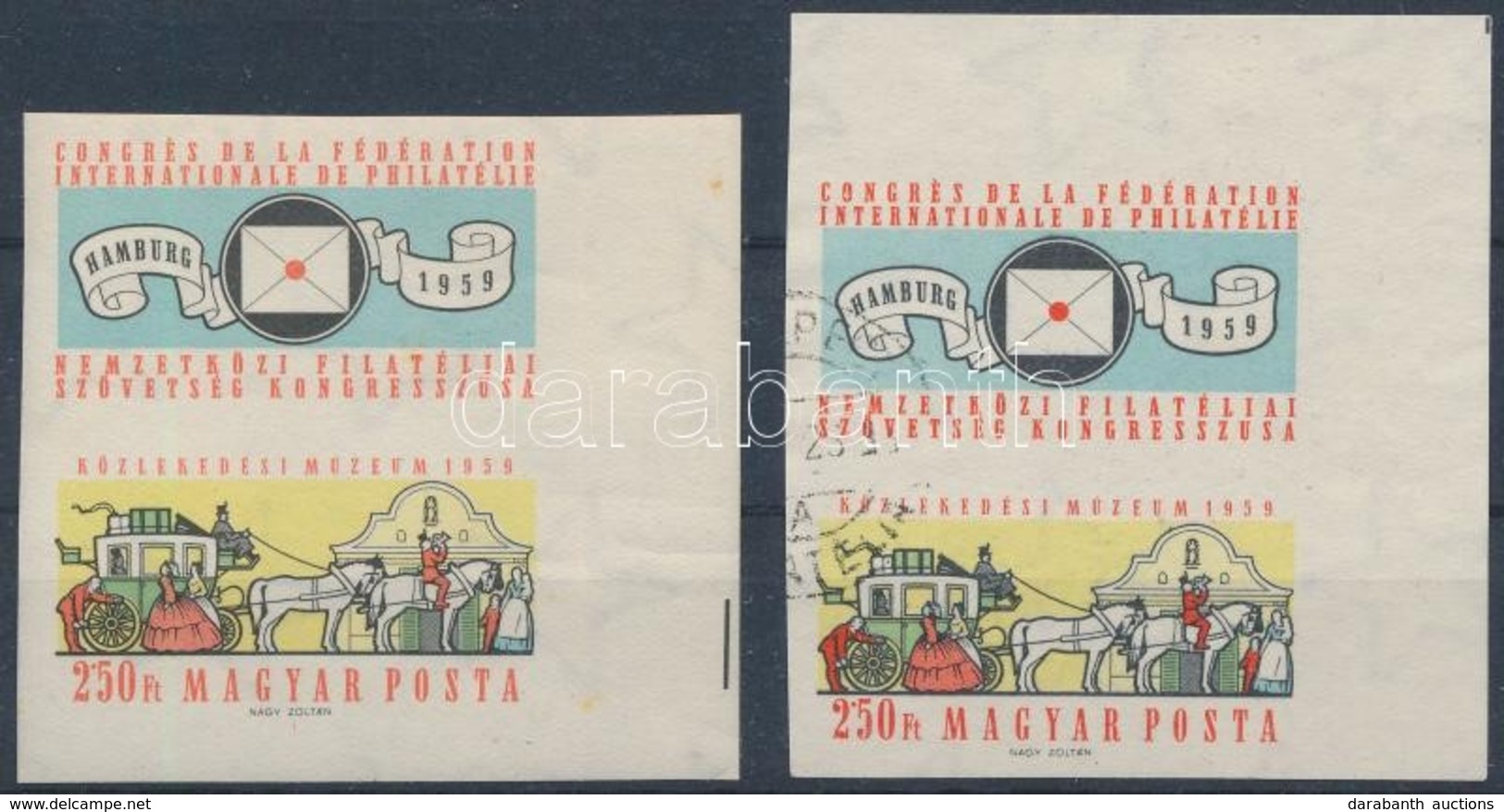 ** O 1959 FIP II. Postatiszta és Pecsételt ívszéli Vágott Bélyeg (7.000) - Sonstige & Ohne Zuordnung