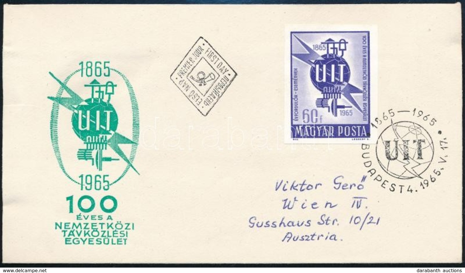 1965 Nemzetközi Távközlési Egyesület Vágott Bélyeg FDC-n - Otros & Sin Clasificación