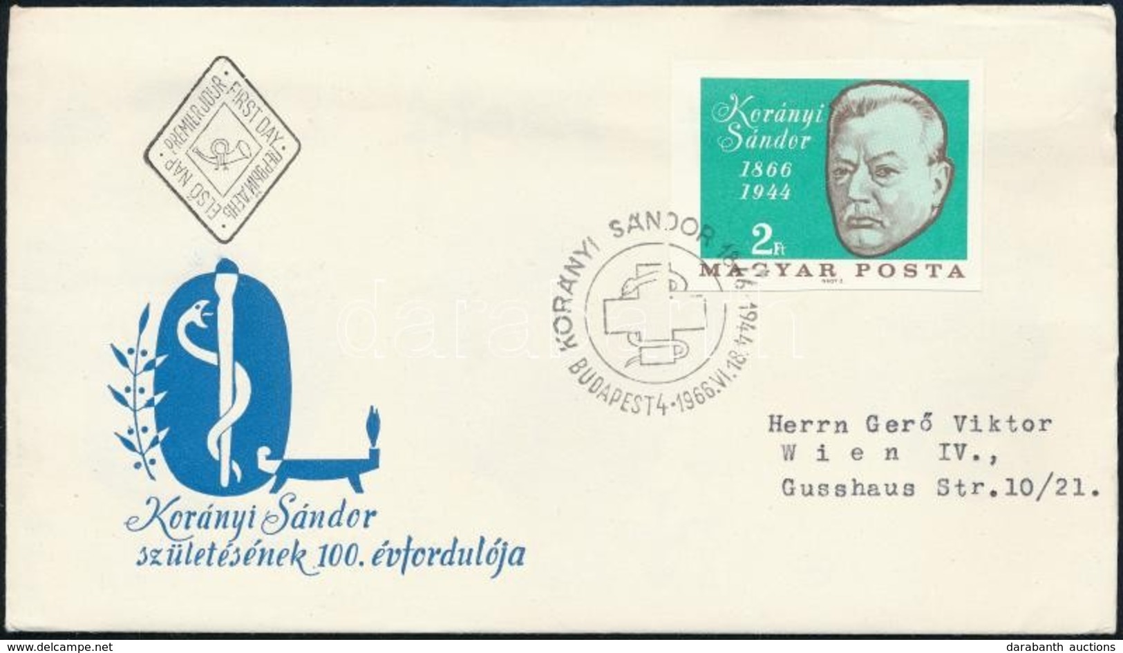 1966 Évfordulók (IV.) Korányi Sándor (1866-1944) Vágott Bélyeg FDC-n - Sonstige & Ohne Zuordnung