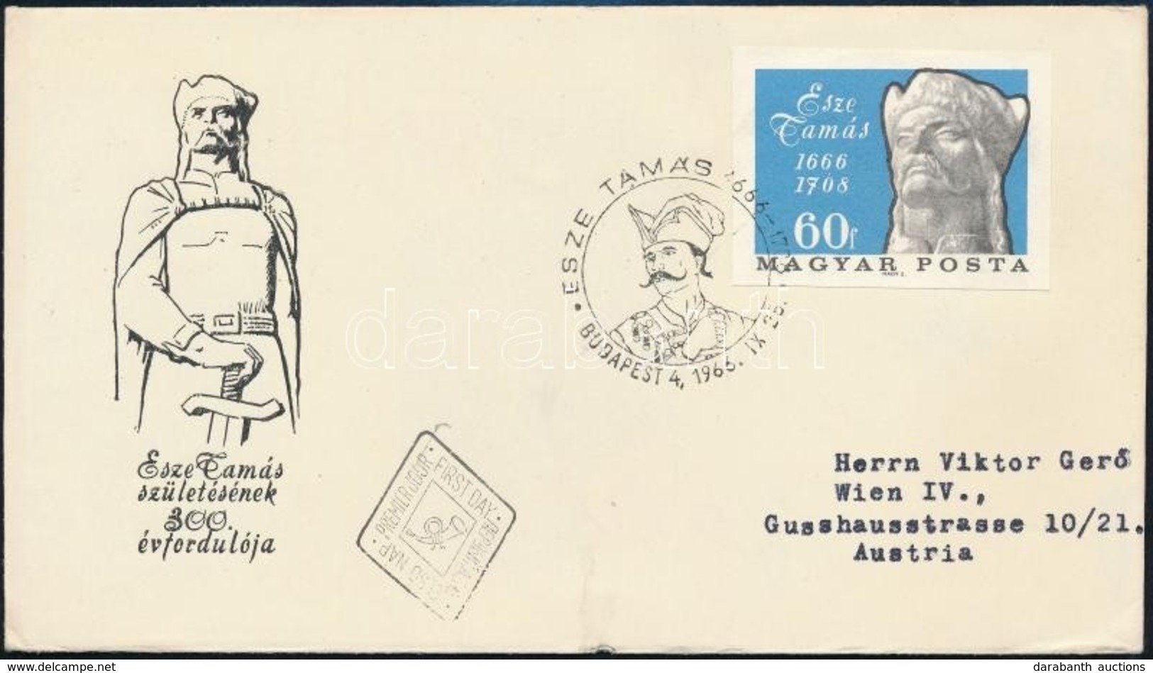 1966 Évfordulók (IV.) Esze Tamás (1666-1708) Vágott Bélyeg FDC-n - Sonstige & Ohne Zuordnung