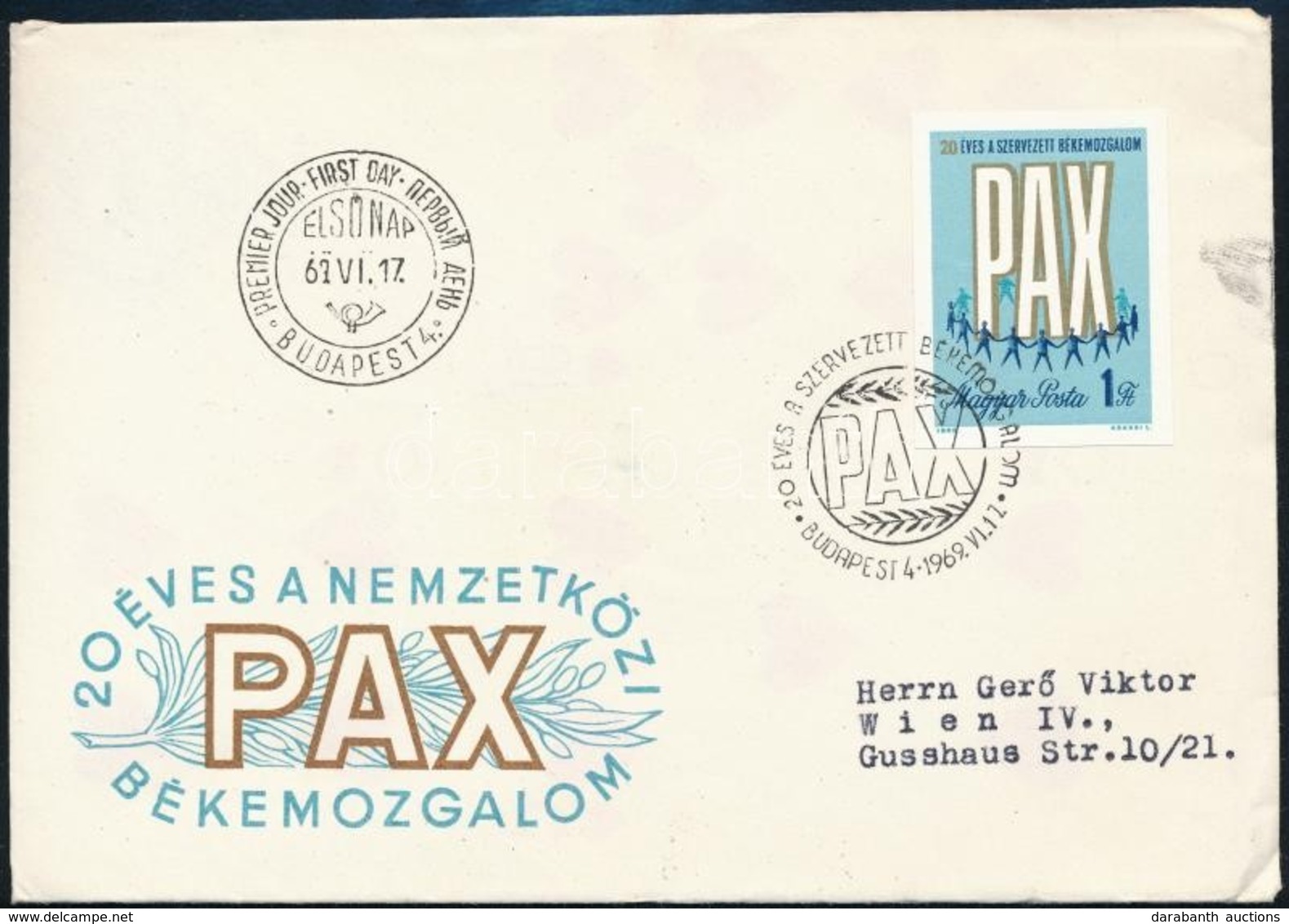 1969 Évfordulók (VII.) 20 éves A Szervezett Békemozgalom Vágott Bélyeg FDC-n - Otros & Sin Clasificación