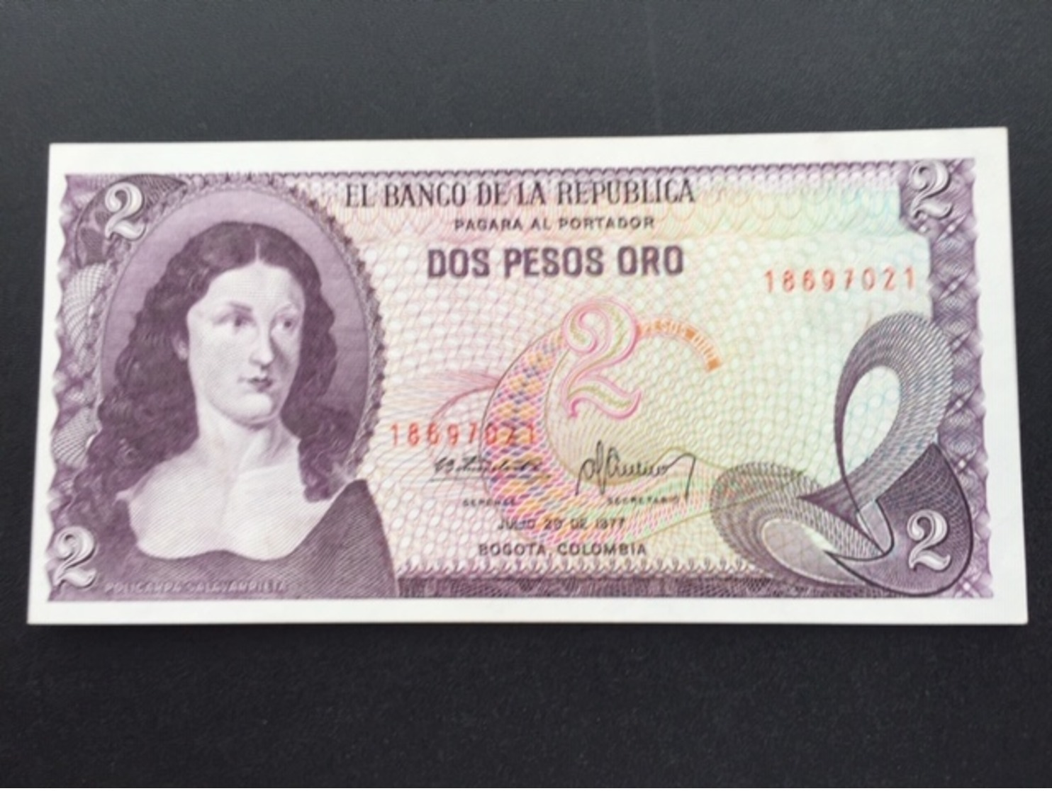 COLOMBIA P413B 2 PESOS 20.7.1977 UNC - Colombia