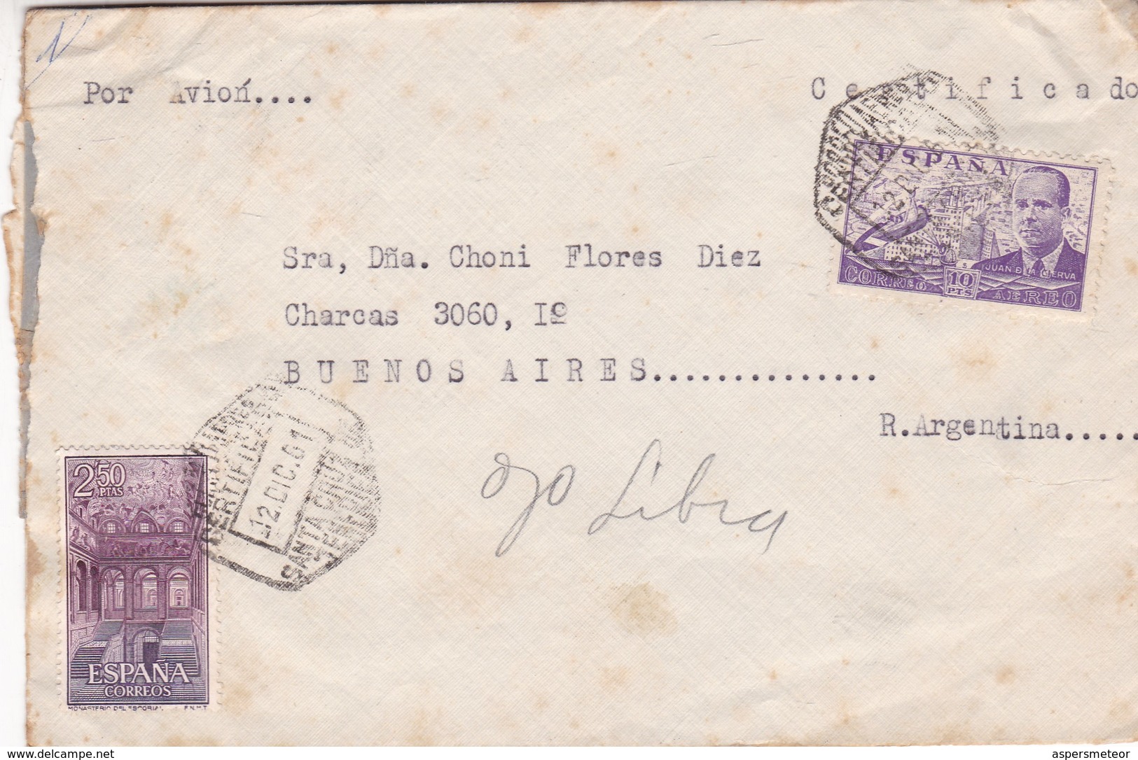 ESPAÑA - CIRCULATED ENVELOPE FROM SANTA CRUZ, TENERIFE TO BUENOS AIRES, ARGENTINA IN 1961 BY AIR MAIL, REGISTERED -LILHU - Lettres & Documents