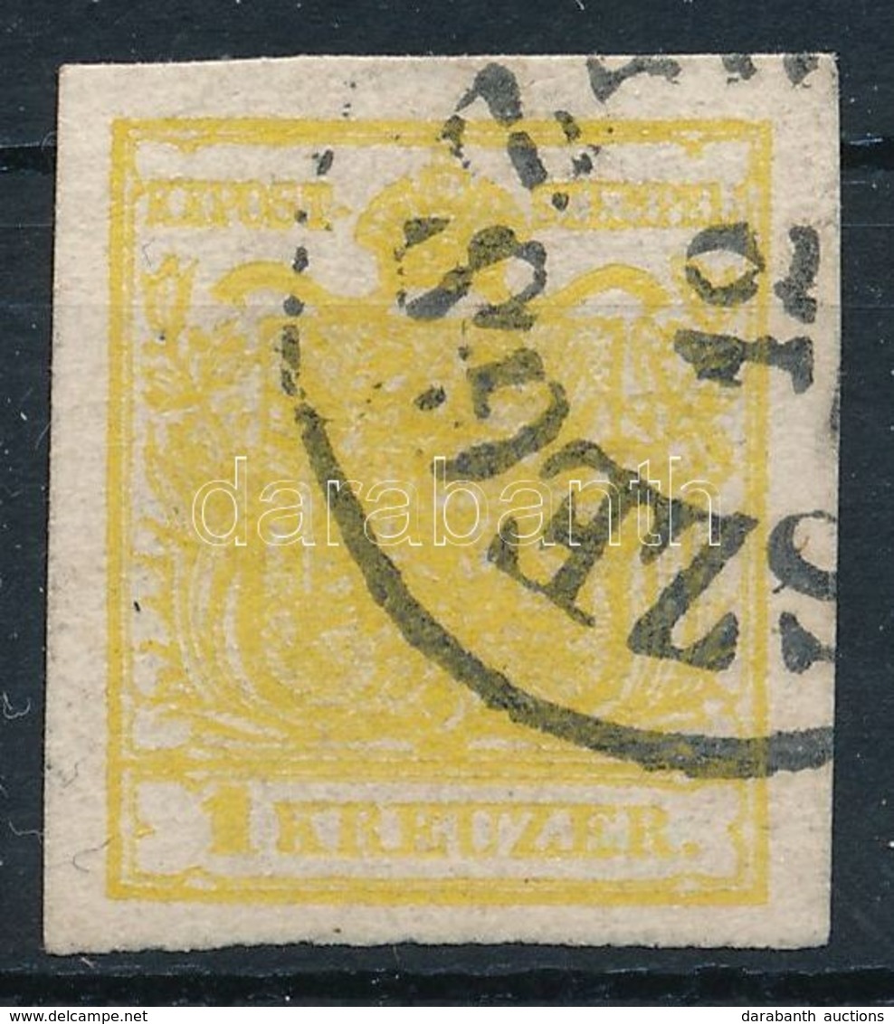 O 1850 1kr MP III Citromsárga, Túlfestékezett Nyomat / Yellow, Overinked 'SZEGSZ(ARD)' Certificate: Strakosch - Otros & Sin Clasificación