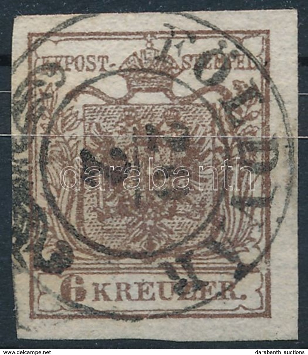 O 1850 6kr HP III Sötétbarna, Lemezhibával / Dark Brown, With Plate Flaw 'FOLDVÁR' Certificate: Steiner - Otros & Sin Clasificación