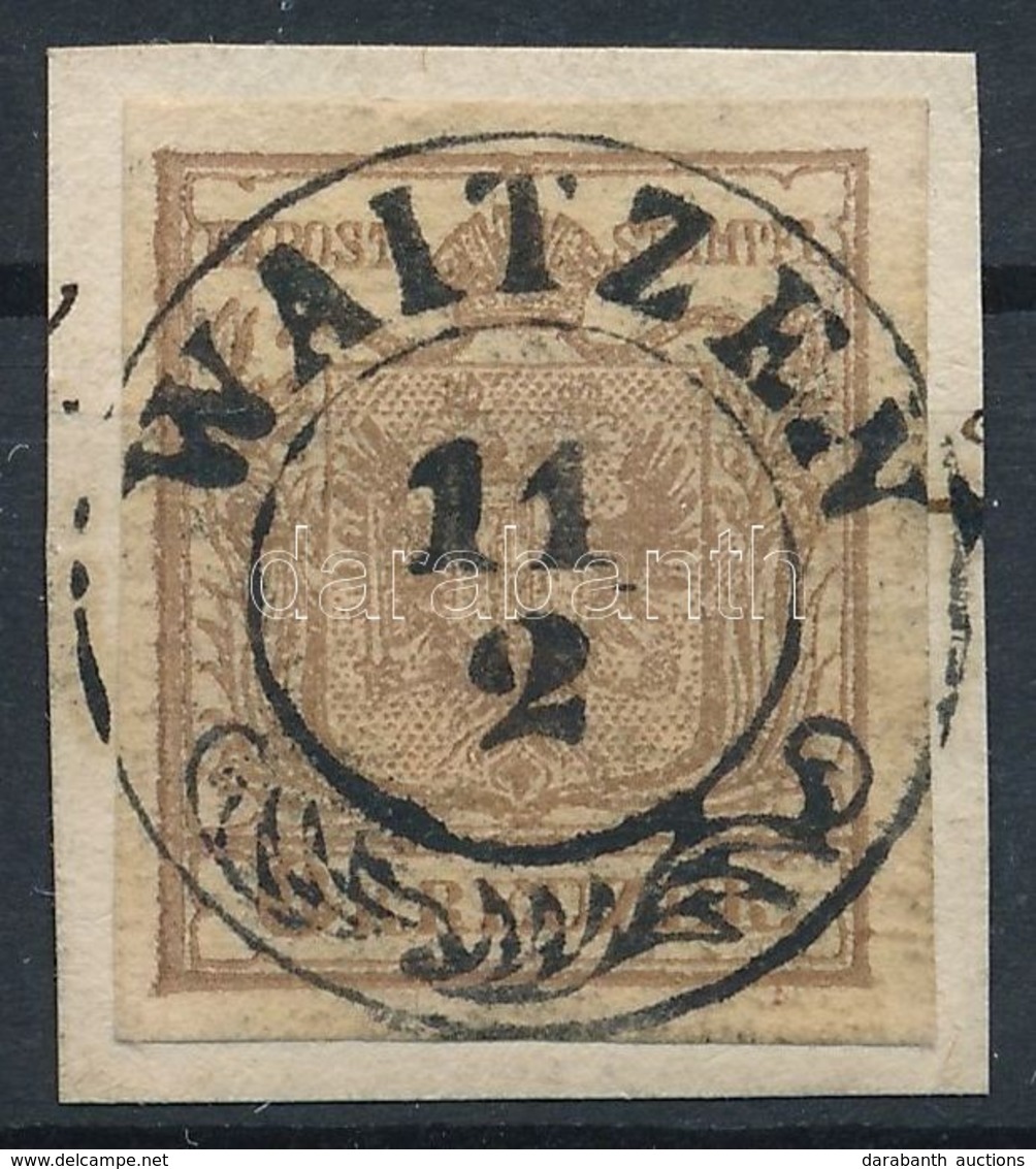 1850 6kr HP Ia Világos Szürkésbarna, ívszéli Nyomat Sárgás Papíron / Light Greyish Brown, Margin Piece On Yellowish Pape - Otros & Sin Clasificación