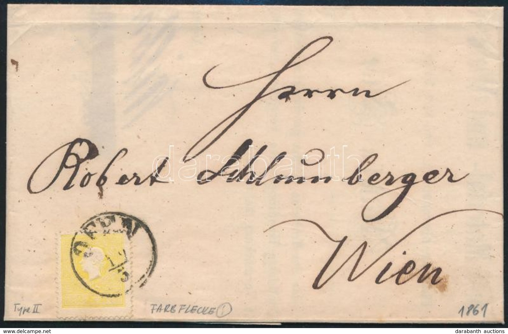 1861 2kr II Sárga, Festékfoltok, Nyomtatványon / Yellow With Paint Spots, On Printed Matter 'OFEN' - Wien - Otros & Sin Clasificación