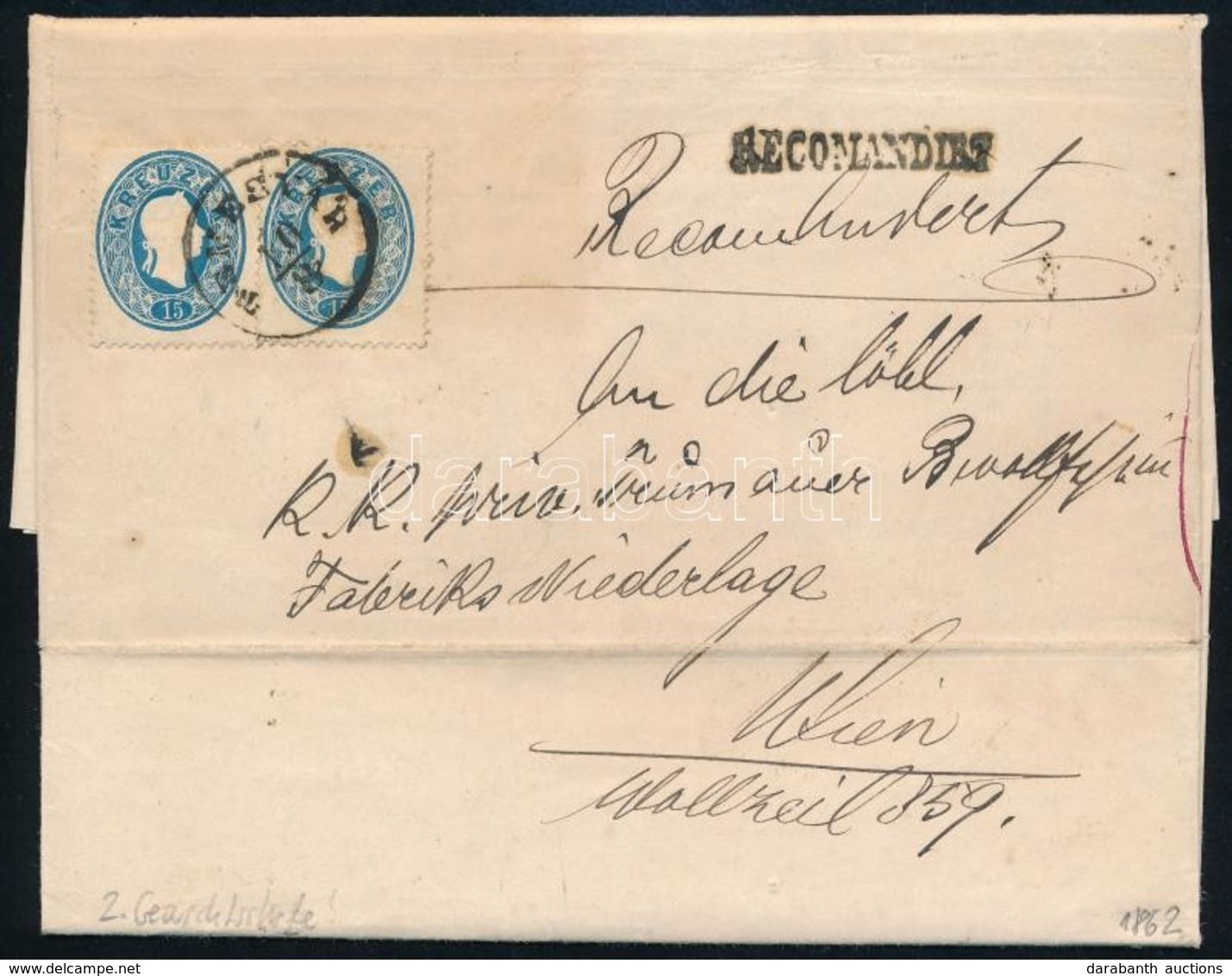 1862 2 X 15kr 2. Súlyfokozatú Ajánlott Levélen, A Hátoldali Bélyeg Hiányzik / On Registered Cover 2nd Weight Class (stam - Otros & Sin Clasificación