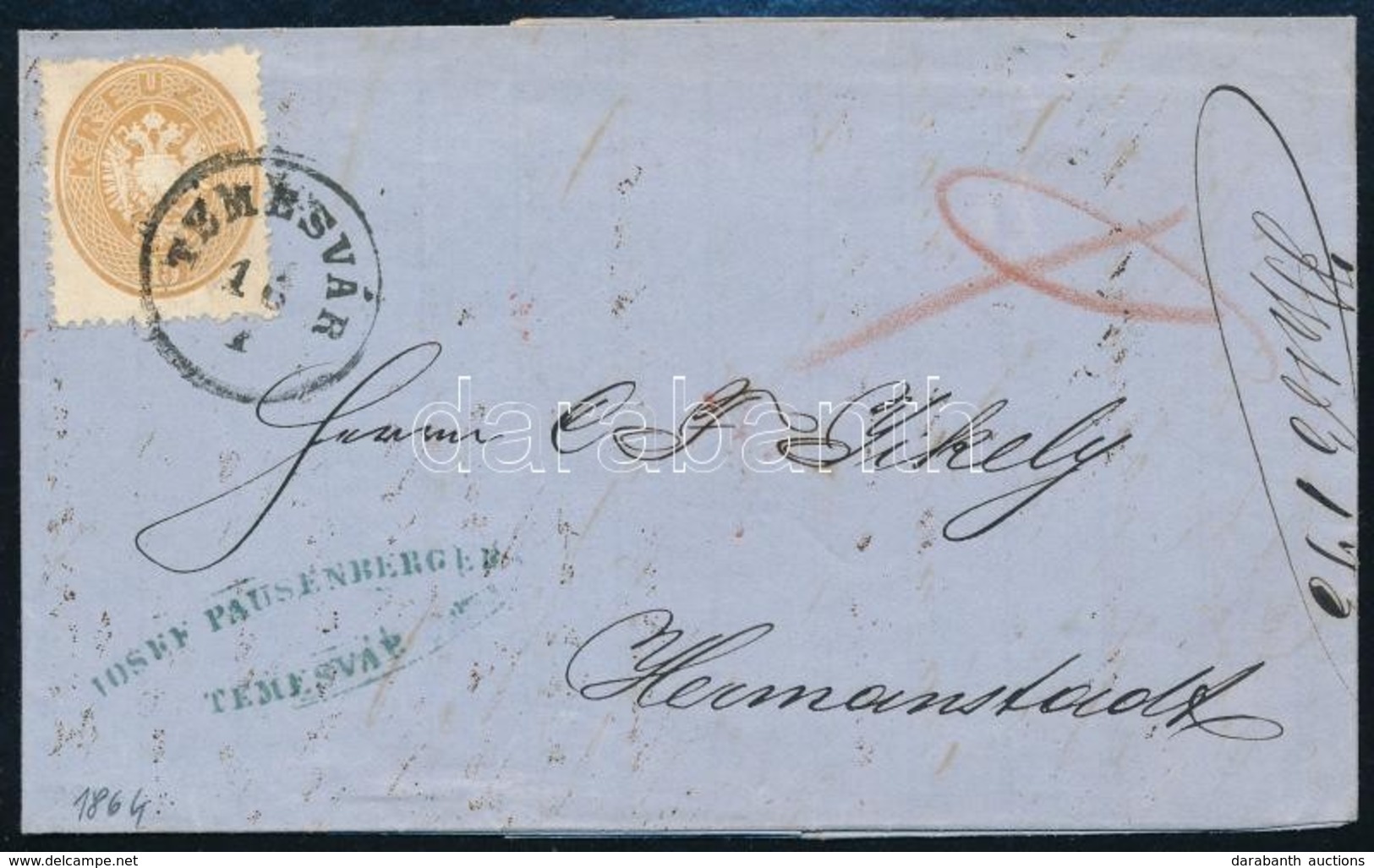 1864 15kr Levélen / On Cover 'TEMESVÁR' - Hermannstadt - Sonstige & Ohne Zuordnung