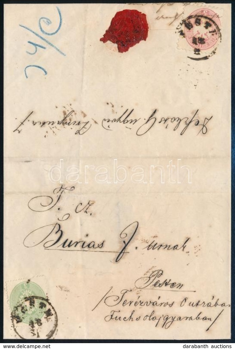 ~1864 1863 3kr + 1864 5kr Vegyes Bérmentesítésű Helyi Levélen / Mixed Franking On Local Cover 'PESTH' - Otros & Sin Clasificación