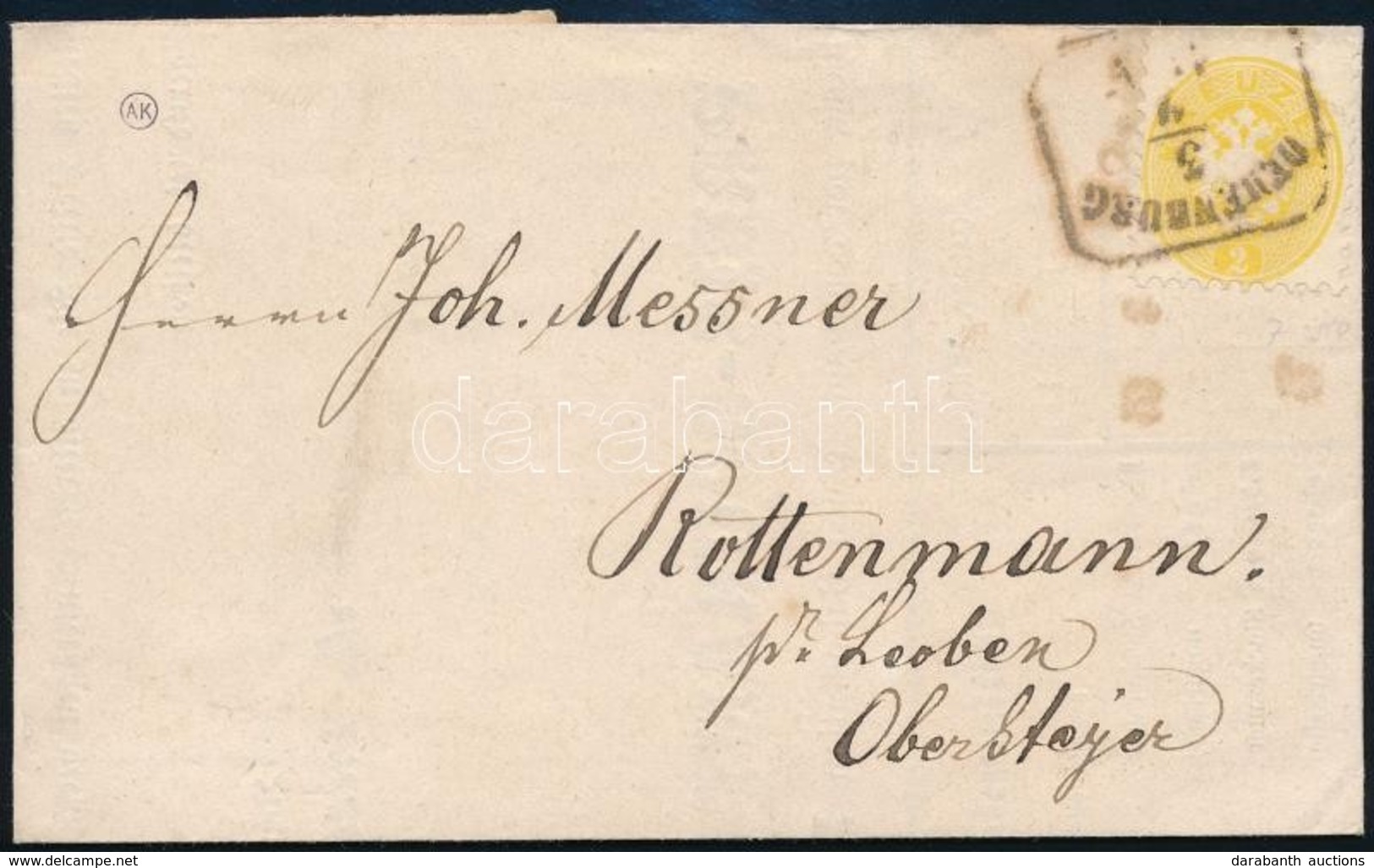 ~ 1864  2kr Nyomtatványon ,,OEDENBURG' - ,,ROTTENMAN' - Otros & Sin Clasificación