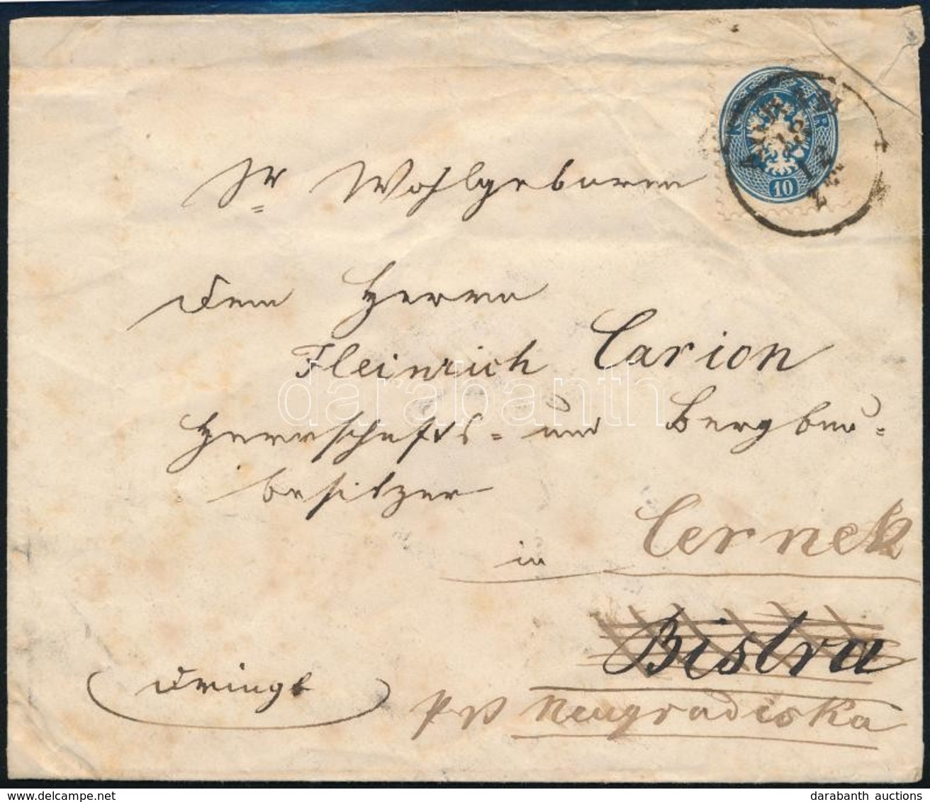 ~ 1865 10kr Levélen ,,AGRAM - Bistra, Továbbküldve ,,NEUGRADISKA' - Cernek - Otros & Sin Clasificación