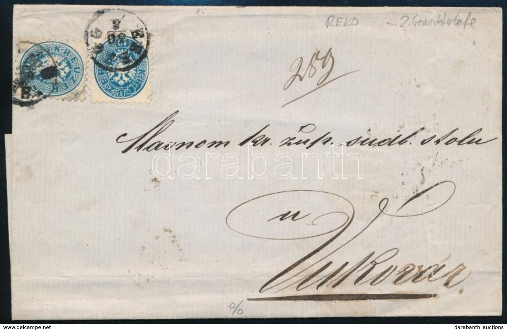 ~ 1865 3. Súlyfokozatú Ajánlott Levél 3x10kr Bérmentesítéssel, Az Előoldalon 2 Különböző Színű Bélyeg, Az Egyiken Látván - Otros & Sin Clasificación