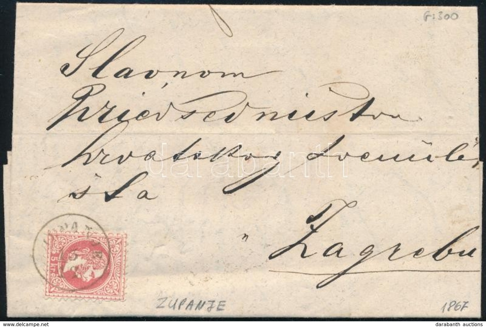 1867 5kr Levélen / On Cover 'ZUPANJE' - Zagreb - Sonstige & Ohne Zuordnung