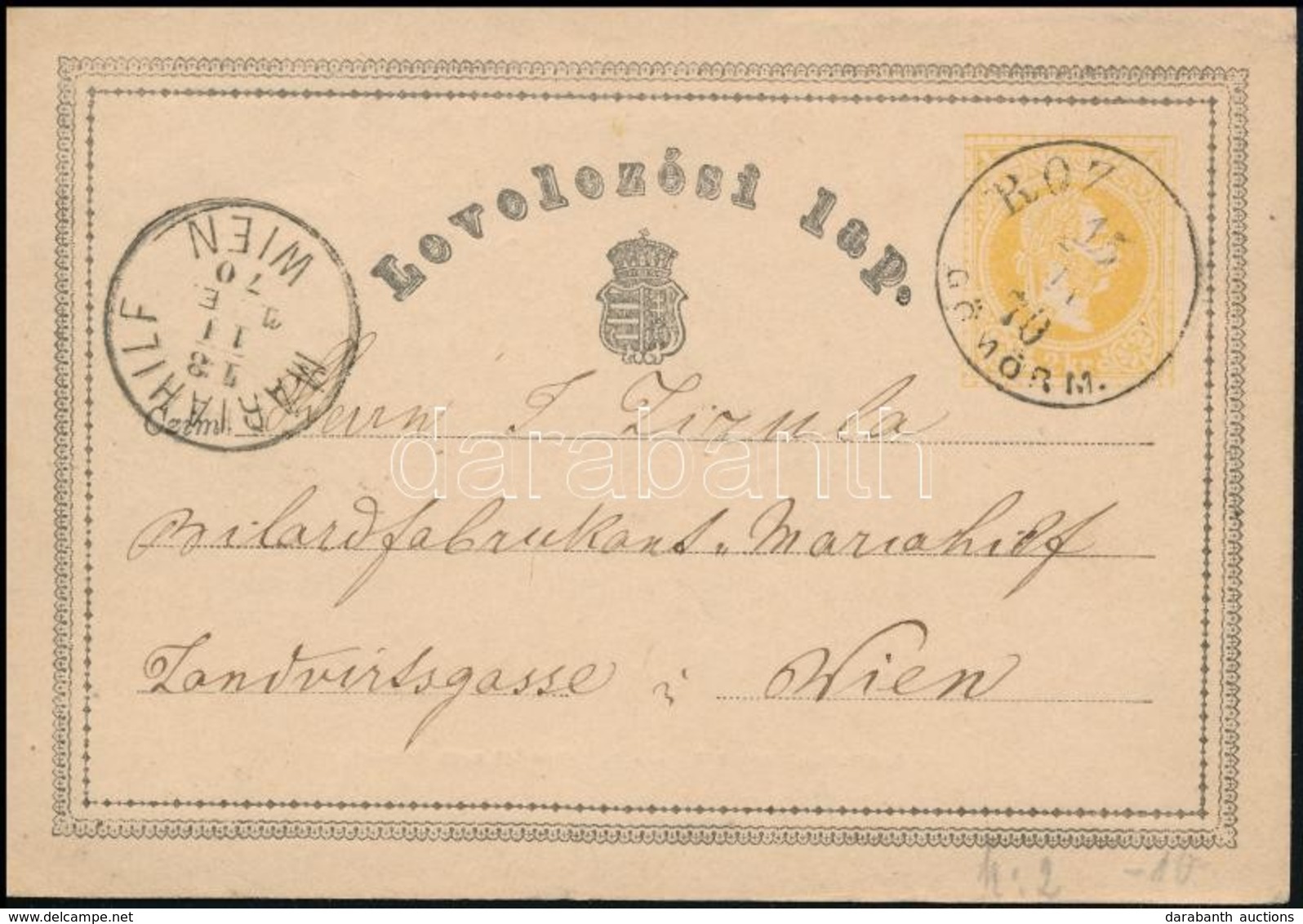 1870 Díjjegyes Levelezőlap 'ROZ(SNYÓ) GÖMÖR M.' - Sonstige & Ohne Zuordnung