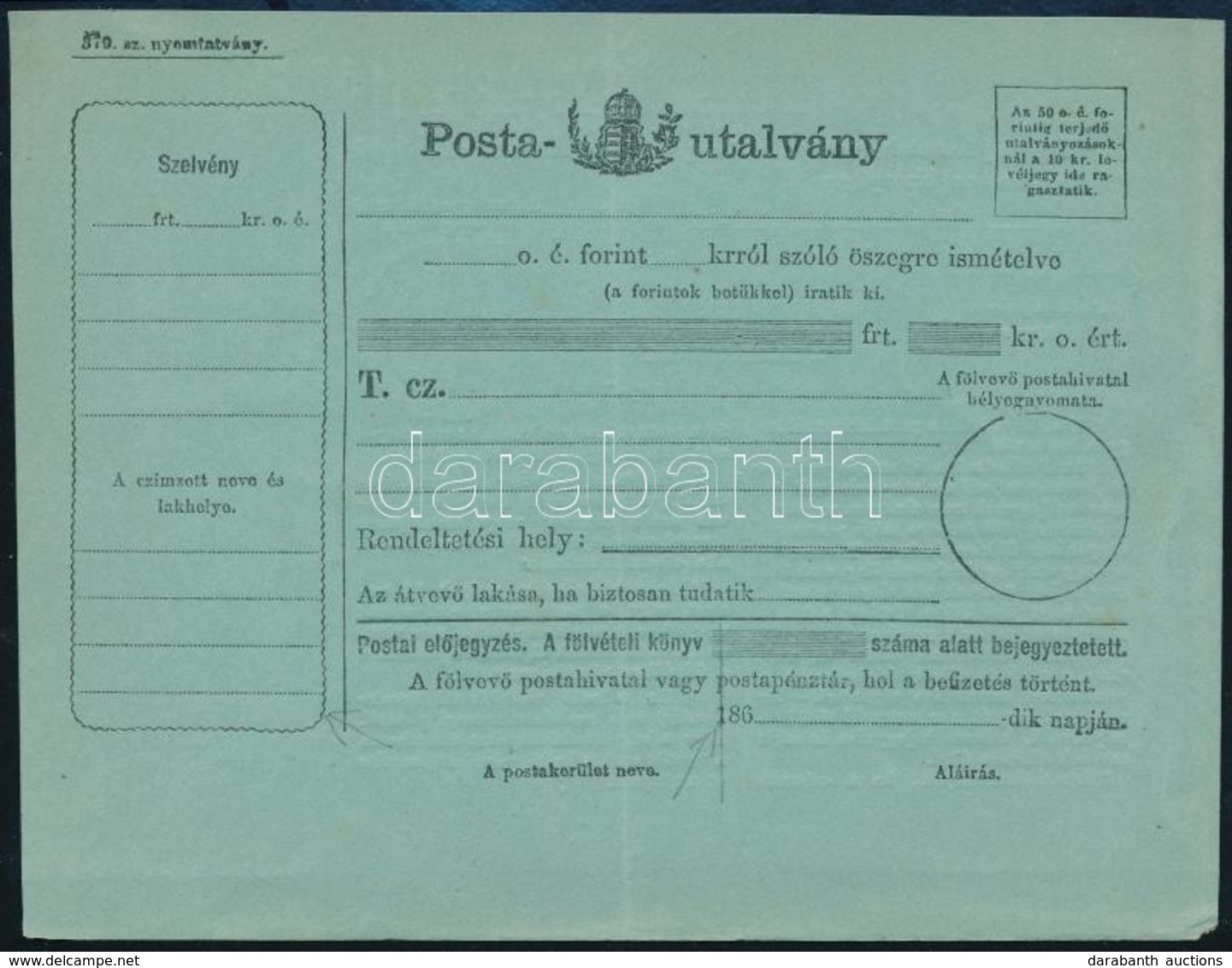 ~1870 Használatlan Postautalvány Díjjegy Nélkül - Sonstige & Ohne Zuordnung