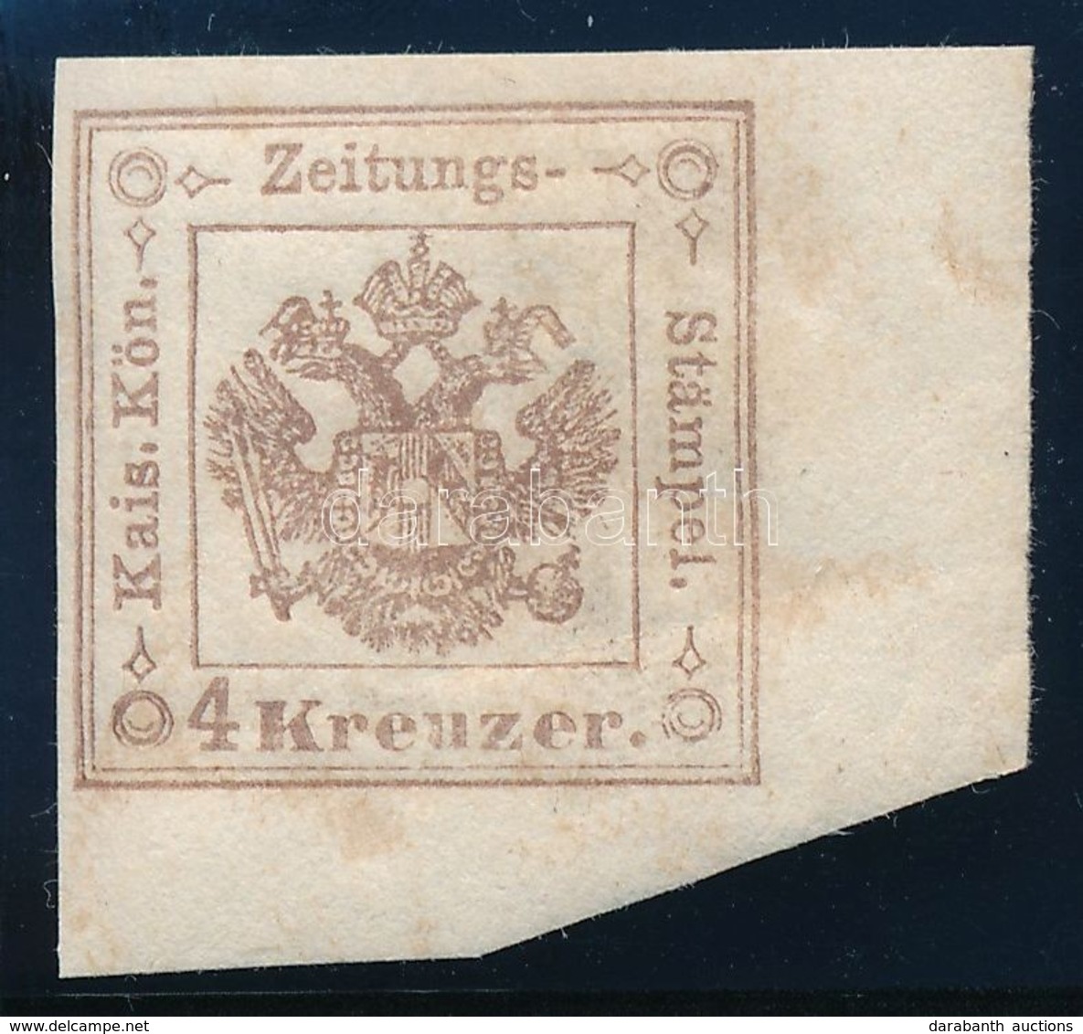 ** 1858 Hírlapilletékbélyeg 4kr Eredeti Gumival, Gyakorlatilag Postatiszta ívsarki Darab / Newspaper Duty Stamp 4kr, Pra - Sonstige & Ohne Zuordnung