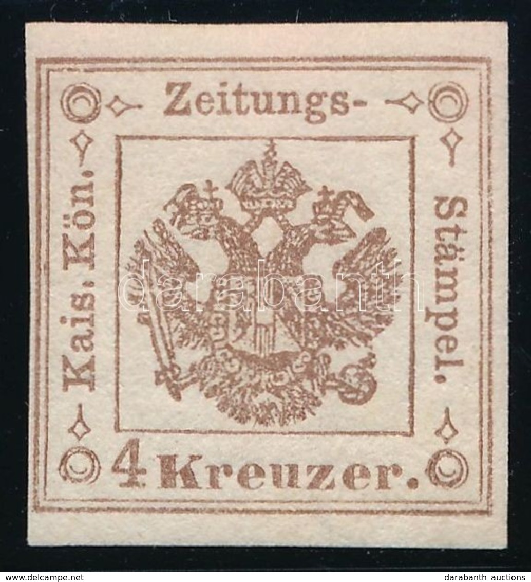 * 1858 Hírlapilleték 4kr Sötétbarna, I. Típus / Newspaper Duty Stamp 4kr Dark Brown, Type I. Certificate: Strakosch - Sonstige & Ohne Zuordnung