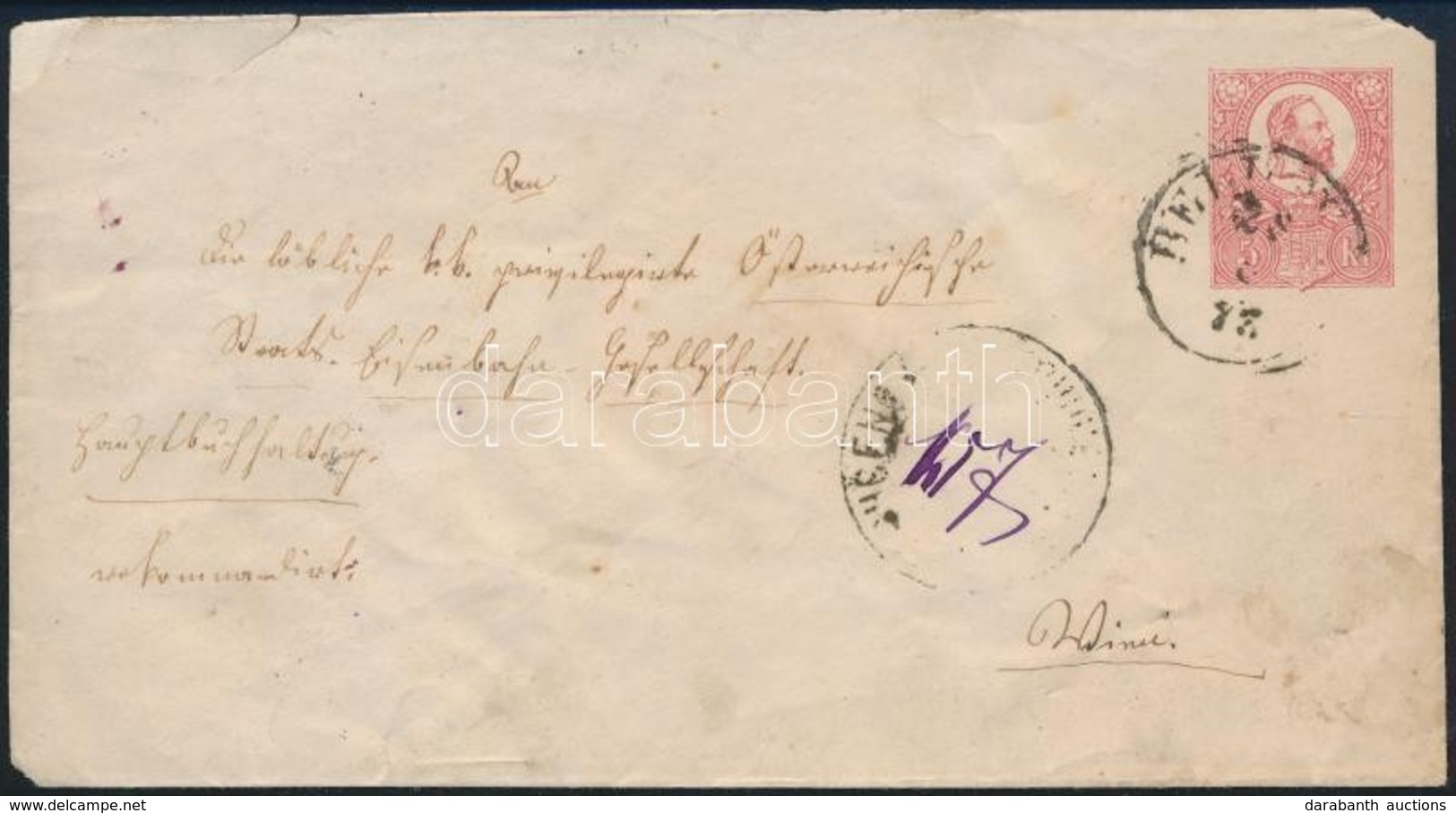 1875 Réznyomat 5kr Pár 5kr Díjjegyes Borítékon Ajánlott Levélként / Mi 10 Pair  On 5kr PS-cover As Registered Cover 'BEL - Sonstige & Ohne Zuordnung