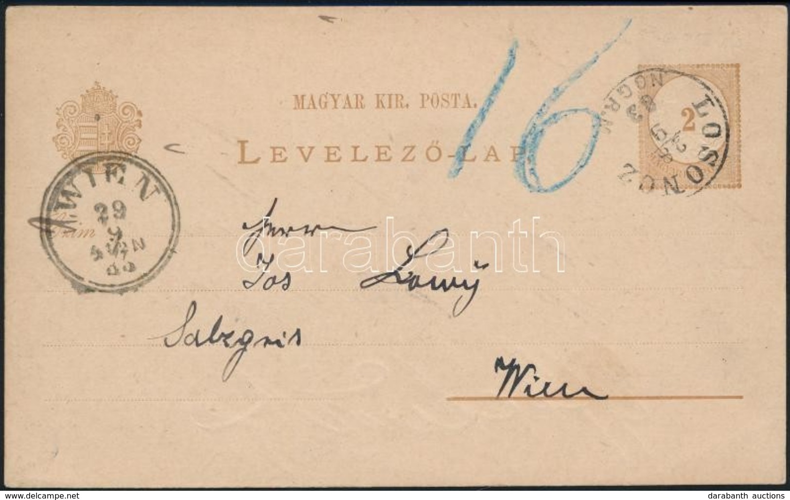 1883 Díjjegyes Levelezőlap / PS-card 'LOSONCZ NOGR. M.' -'WIEN' - Otros & Sin Clasificación