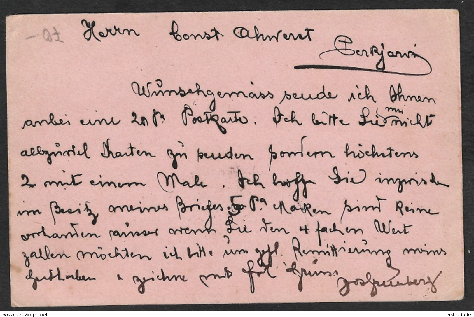 1909 TURKEY 20P PSC CONSTANTINOPLE TO PERKJÄRVI (KIRILLOVSKOYE) FINLAND - VERY SCARCE DESTINATION - Lettres & Documents