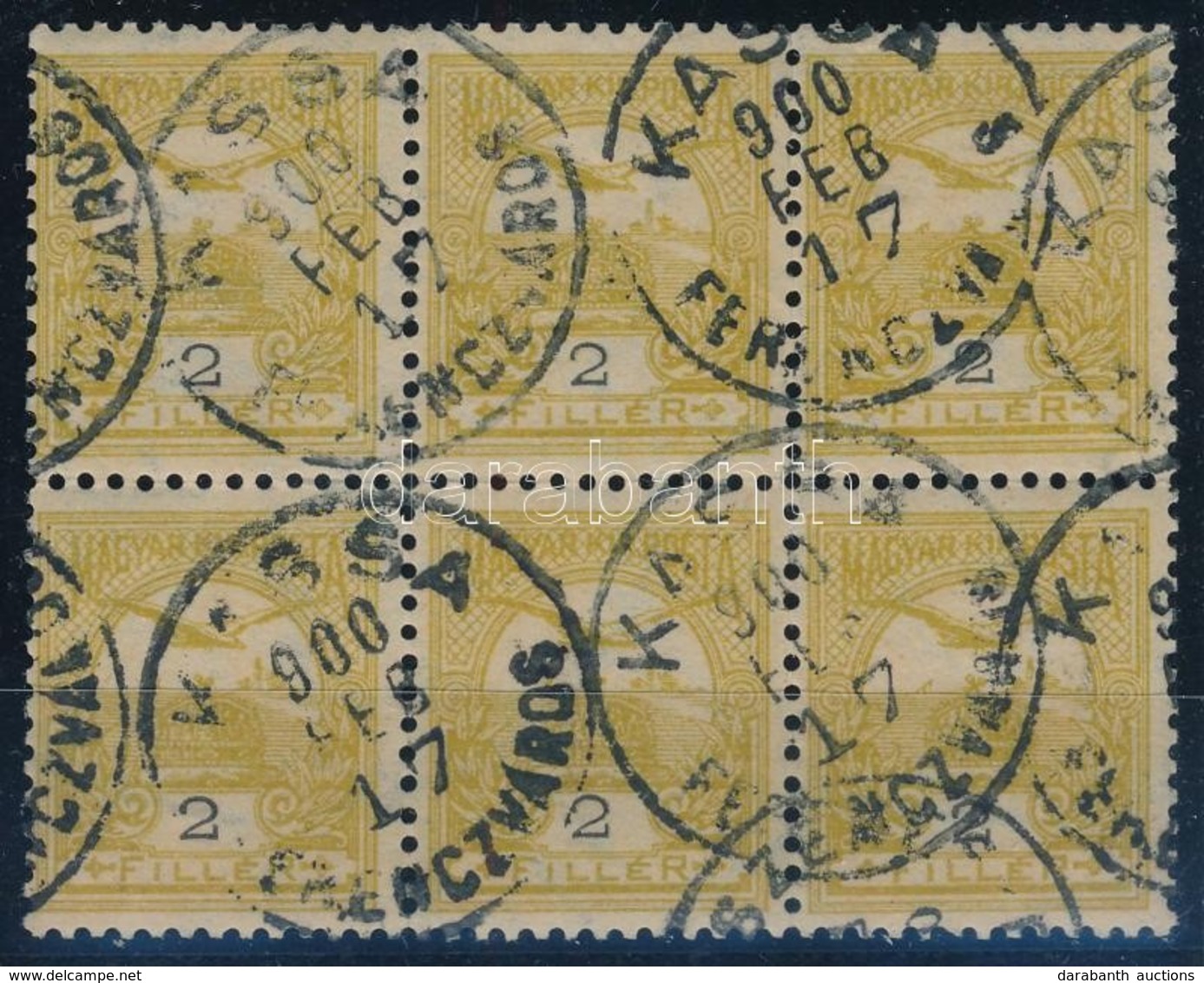 O 1900 Turul 2f 6-os összefüggésben , 'KASSA FERENCVÁROS' (Gudlin 70p.) - Otros & Sin Clasificación