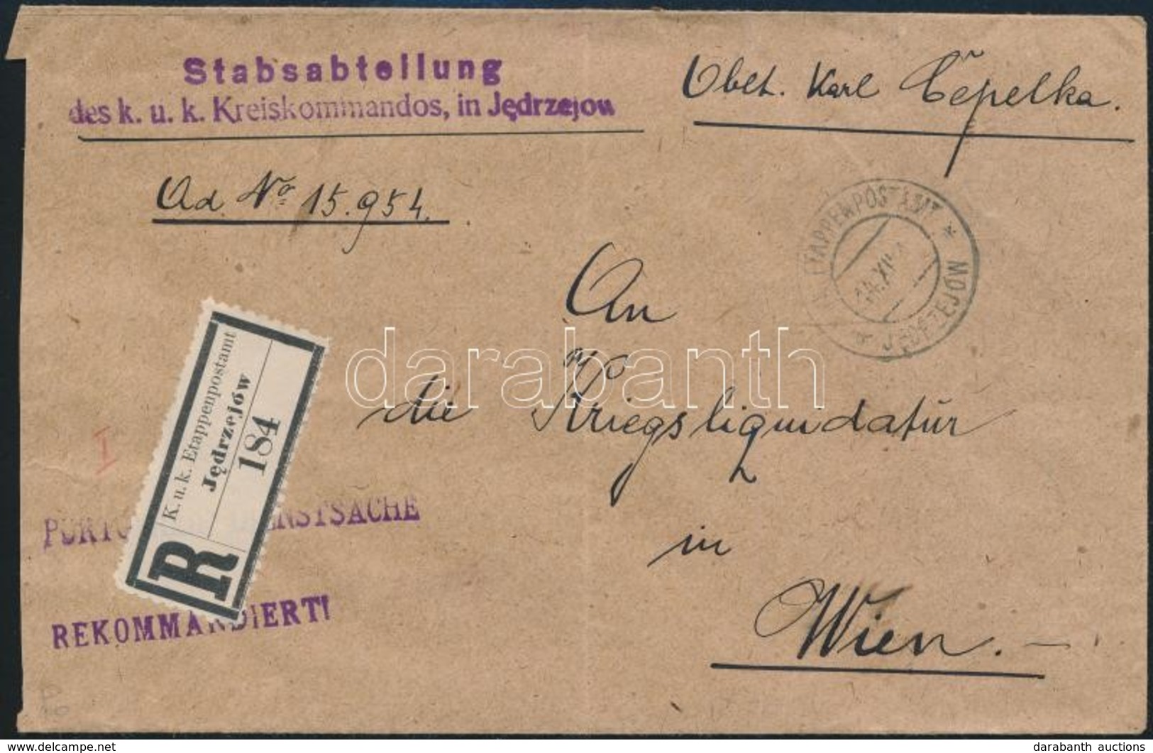 ~1916 Tábori Posta Levél / Field Post Cover 'Stabsabteilung Des K.u.k. Kreiskommandos In Jedrzejow' + 'EP JEDRZEJOW A' - Otros & Sin Clasificación