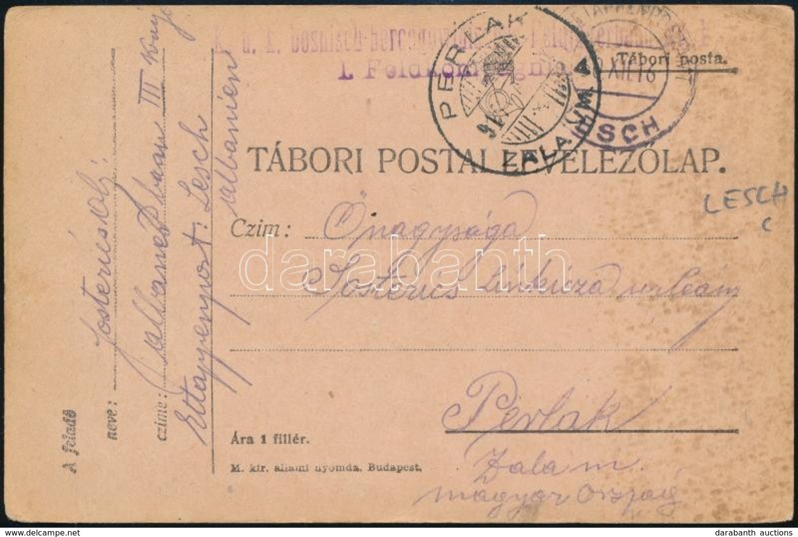 1916 Tábori Posta Levelezőlap / Field Postcard 'EP LESCH' - Otros & Sin Clasificación