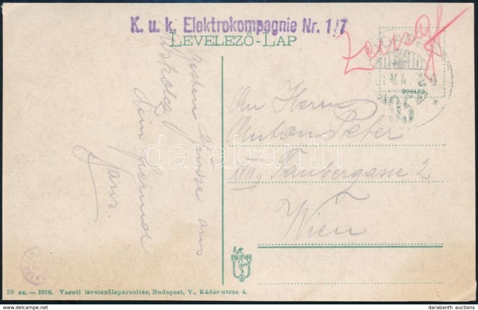 1916 Tábori Posta Képeslap 'K.u.k. Elektrokompagnie Nr. 1/7' - Otros & Sin Clasificación