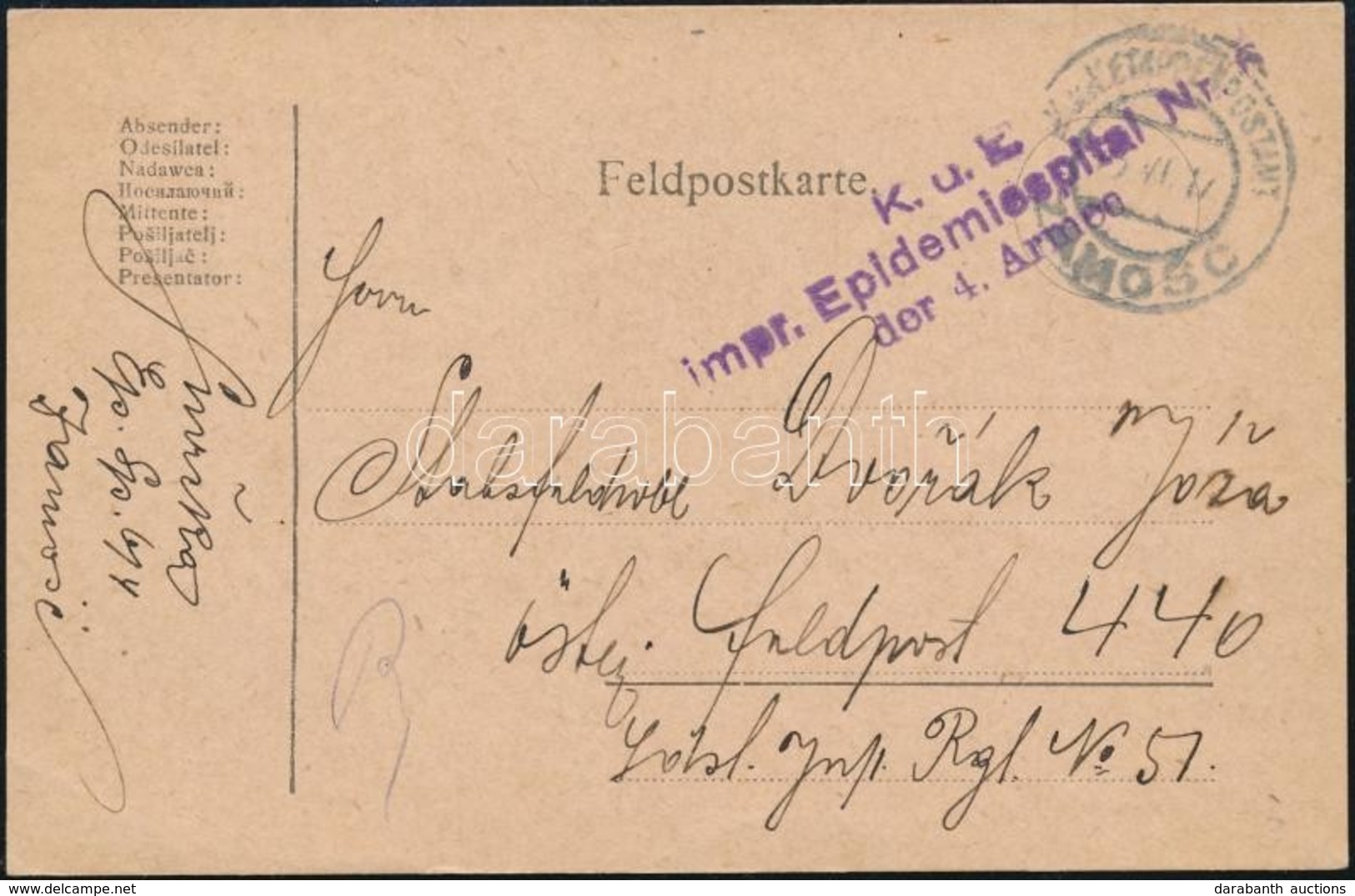 1917 Tábori Lap Járványkórházból 'K.u.k. Impr. Epidemiespital Nr. 6 Der 4. Armee' + 'EP ZAMOSC' - Sonstige & Ohne Zuordnung