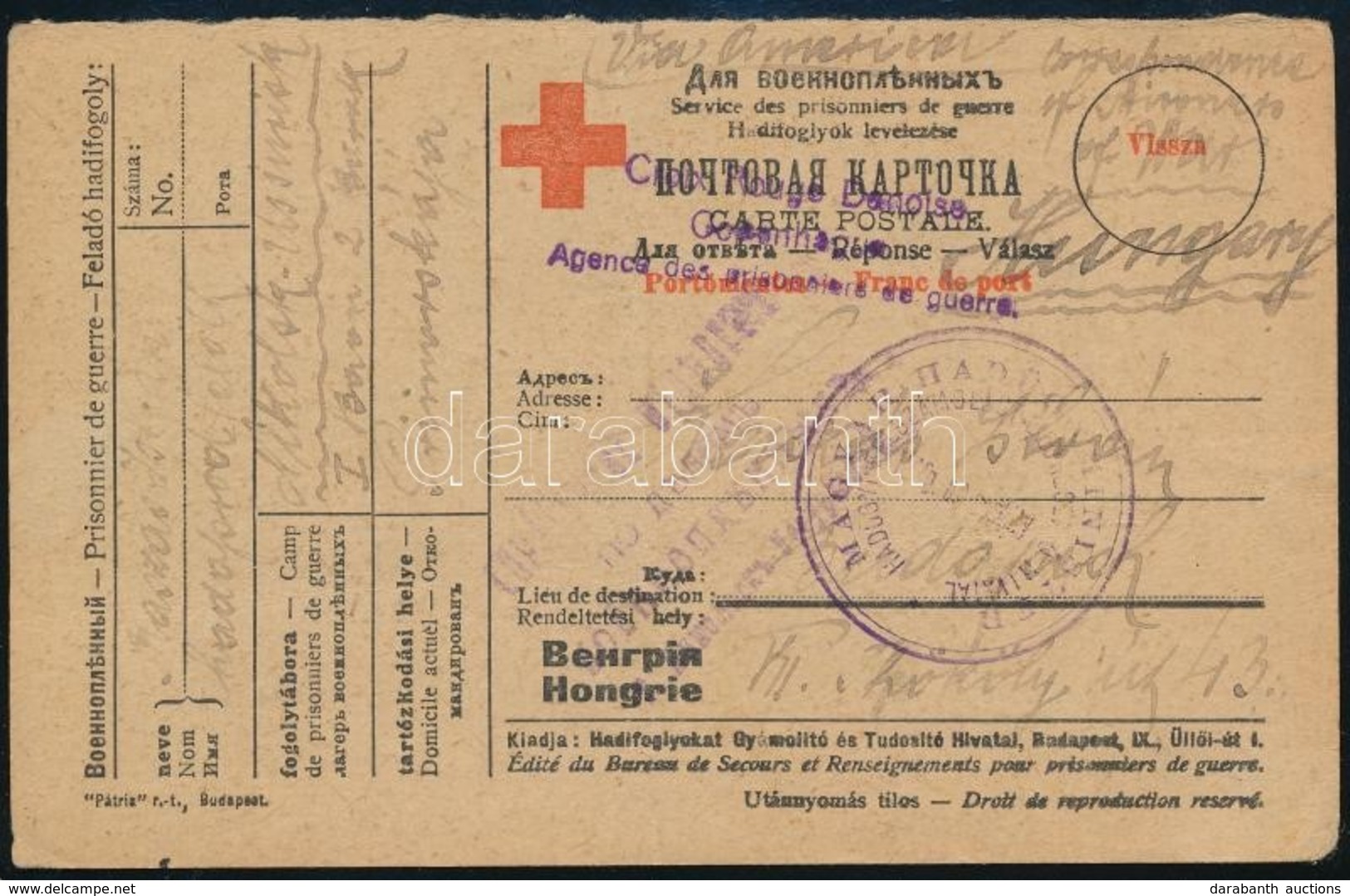 1920 Hadifogoly Levelezőlap / POW Postcard From Nikolsk Ussuriysk Russia - Sonstige & Ohne Zuordnung