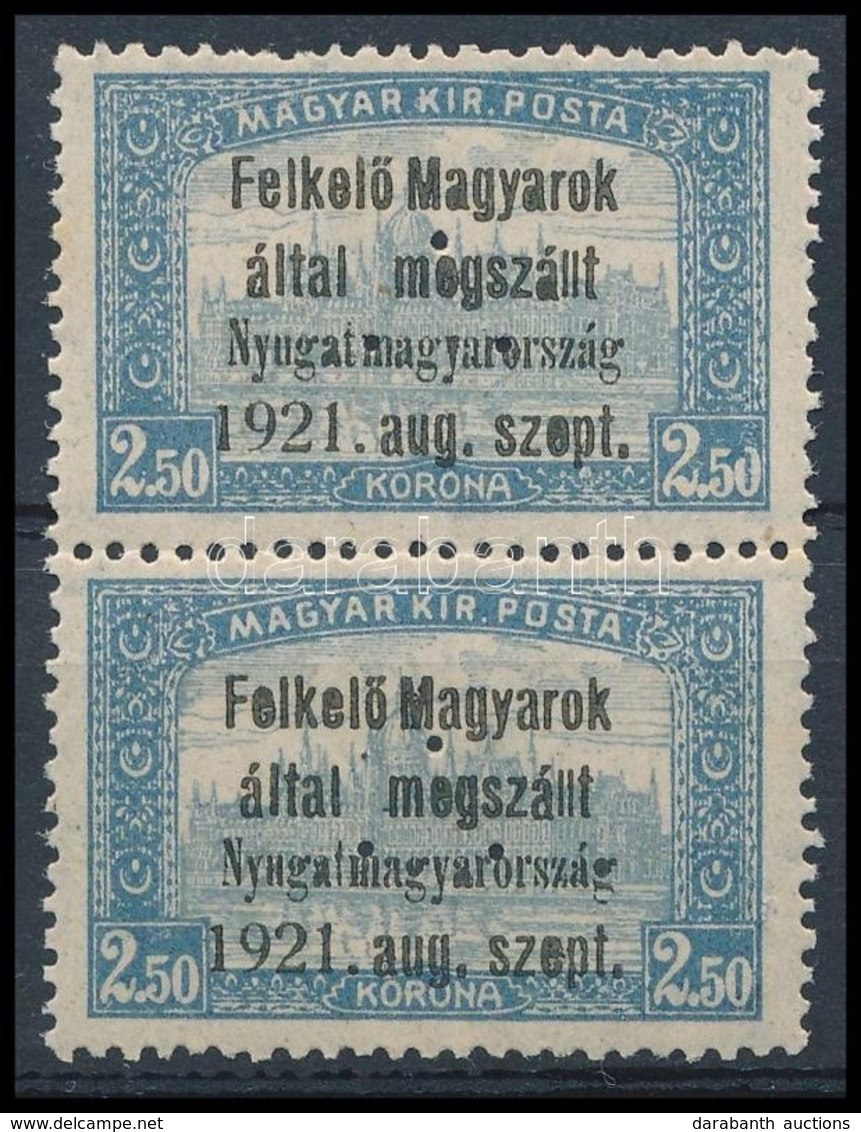 ** Nyugat-Magyarország I. 1921 Parlament 2,50K Pár Hármaslyukasztással (90.000) / Mi 9 Pair With 3 Hole Punching. Signed - Otros & Sin Clasificación