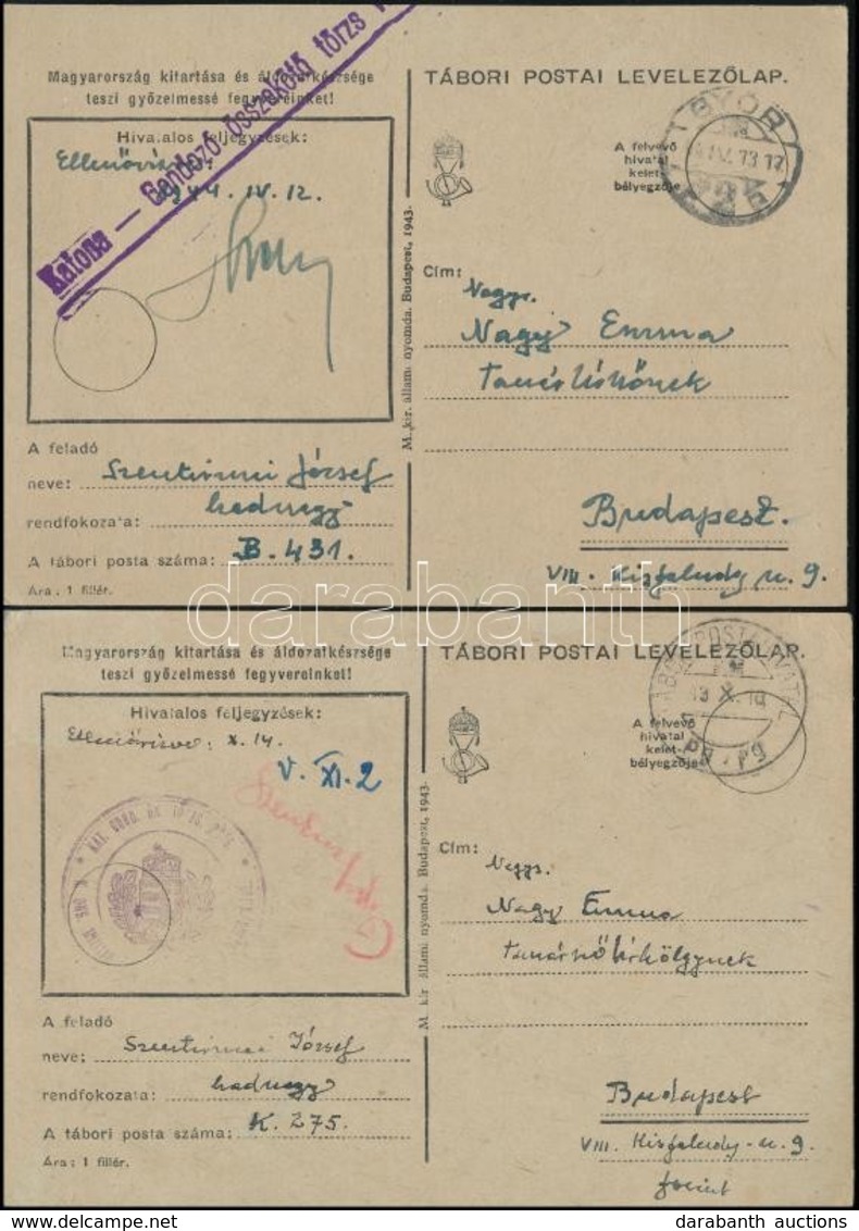 1943-1944 2 Db Tábori Posta Levelezőlap / Field Postcards 'KAT. GOND. ŐK. TÖRZS. PSÁG.' - Otros & Sin Clasificación