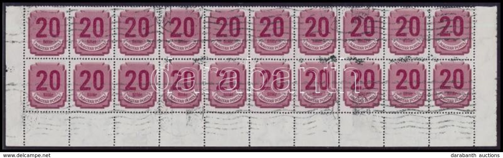 O 1950 Forint-filléres Portó 20f ívsarki 20-as ívdarab, Benne A 83. ívhely Tévnyomatával - Otros & Sin Clasificación