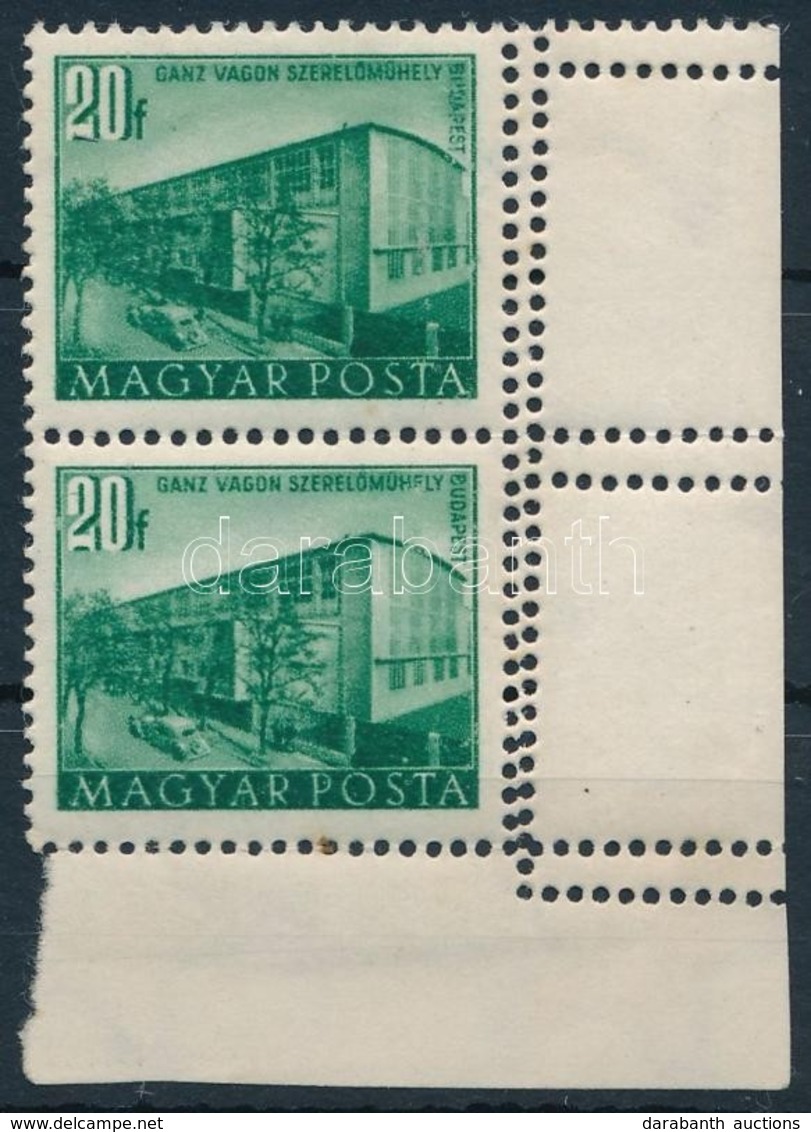 ** * 1951 Épületek 20f ívsarki Pár érdekes Elfogazással / Mi 1186 Corner Pair With Interesting Perforation Fault - Otros & Sin Clasificación