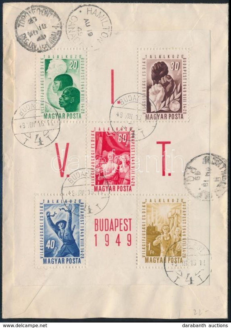 1949 VIT Sor és Blokk + Petőfi Sor Ajánlott Légi Levélen Kanadába / Mi 1045-1052 + Block 16 On Registered Airmail Cover  - Otros & Sin Clasificación