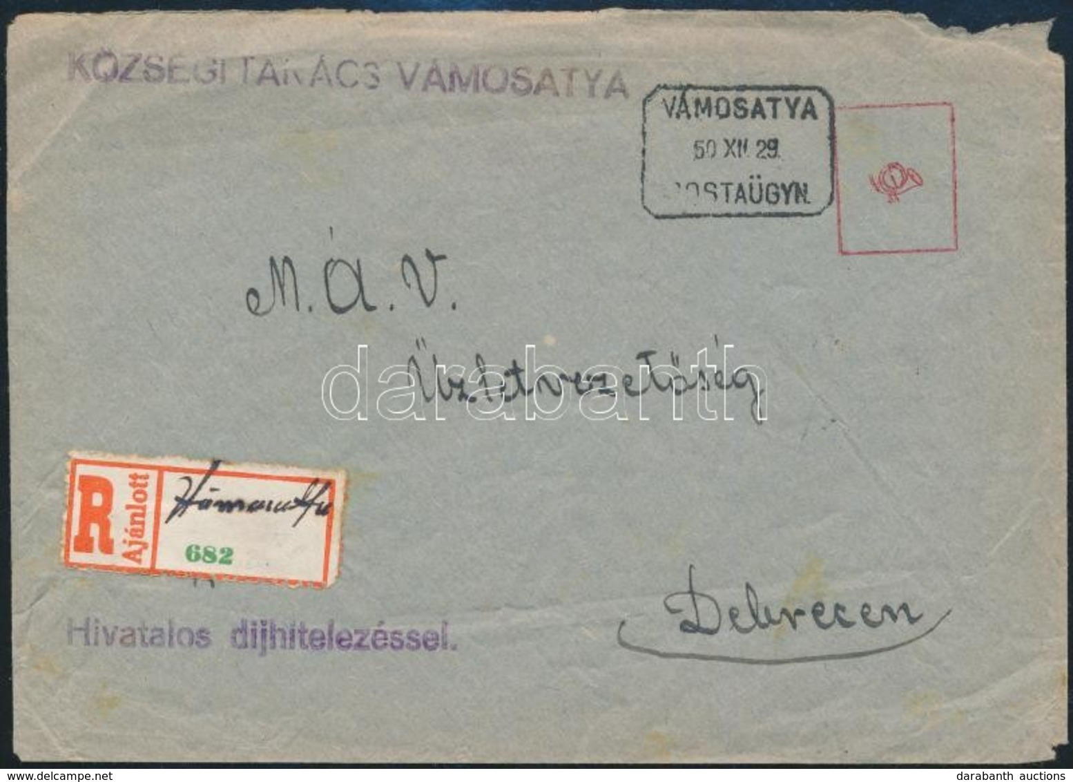 1950 Ajánlott Levél VÁMOSATYA Postaügynökségi Bélyegzéssel és Kézzel írt Ragjeggyel / Registered Cover With Postal Agenc - Otros & Sin Clasificación