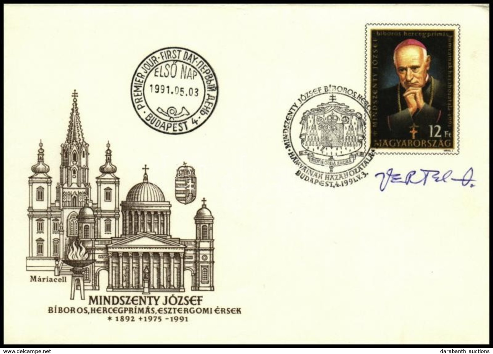 1991 Mindszenty József Díjjegyes FDC A Tervező, Vertel József Aláírásával - Otros & Sin Clasificación