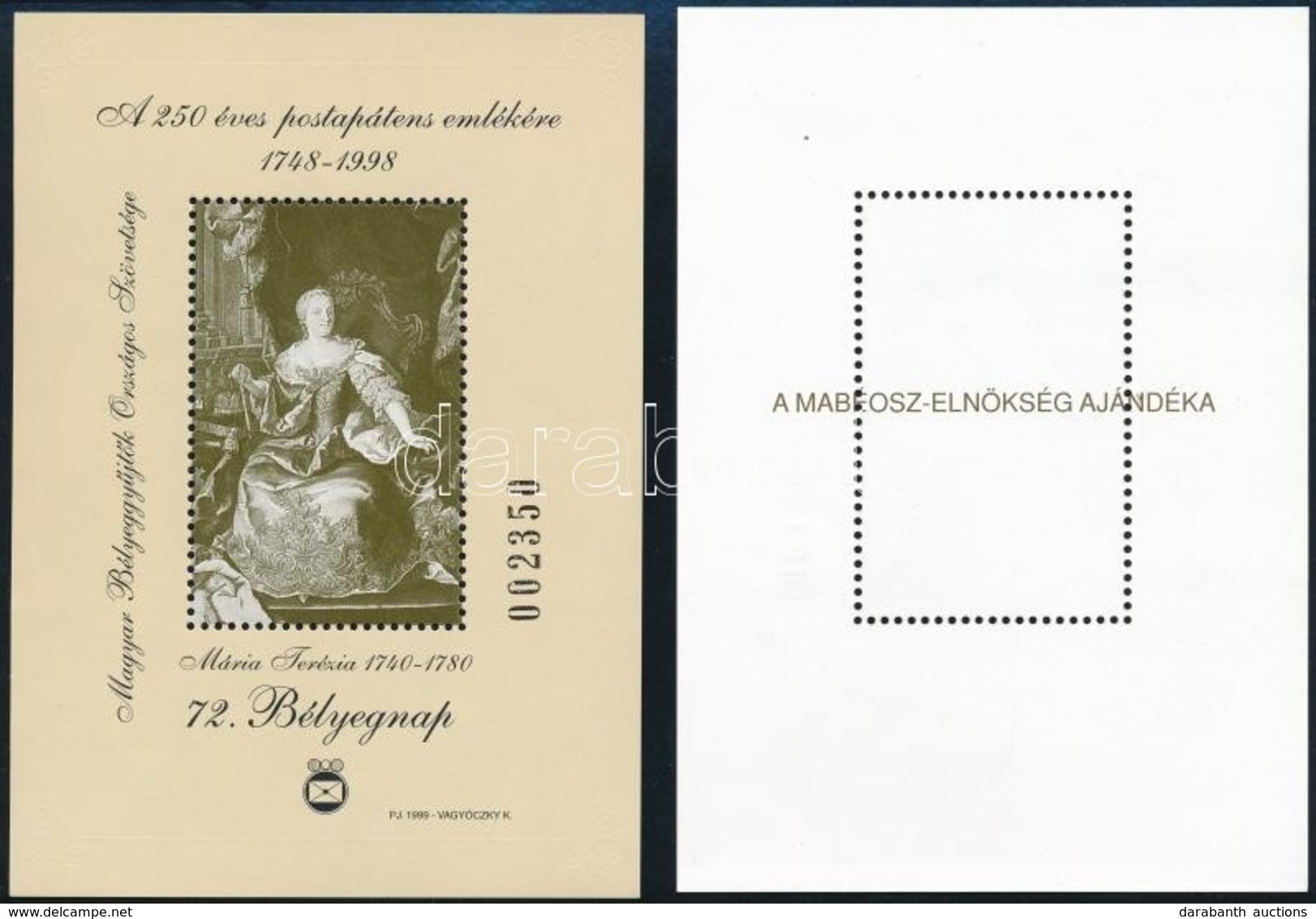 ** 1999 Mária Terézia 5 Db-os Emlékív Garnitúra - Alap, Fogazott, Vágott, Ajándék és Feketenyomat (21.800) - Sonstige & Ohne Zuordnung