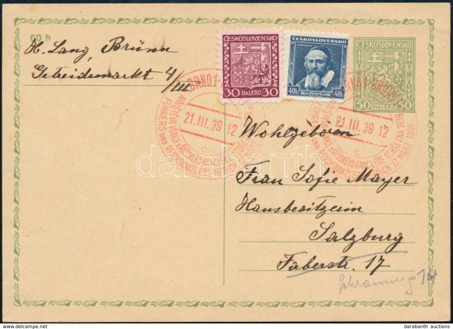 1939 Levelezőlap A Hitler Látogatás Alkalmi Bélyegzésével / Postcard With Special Cancellation Of The Hitler Visit - Otros & Sin Clasificación