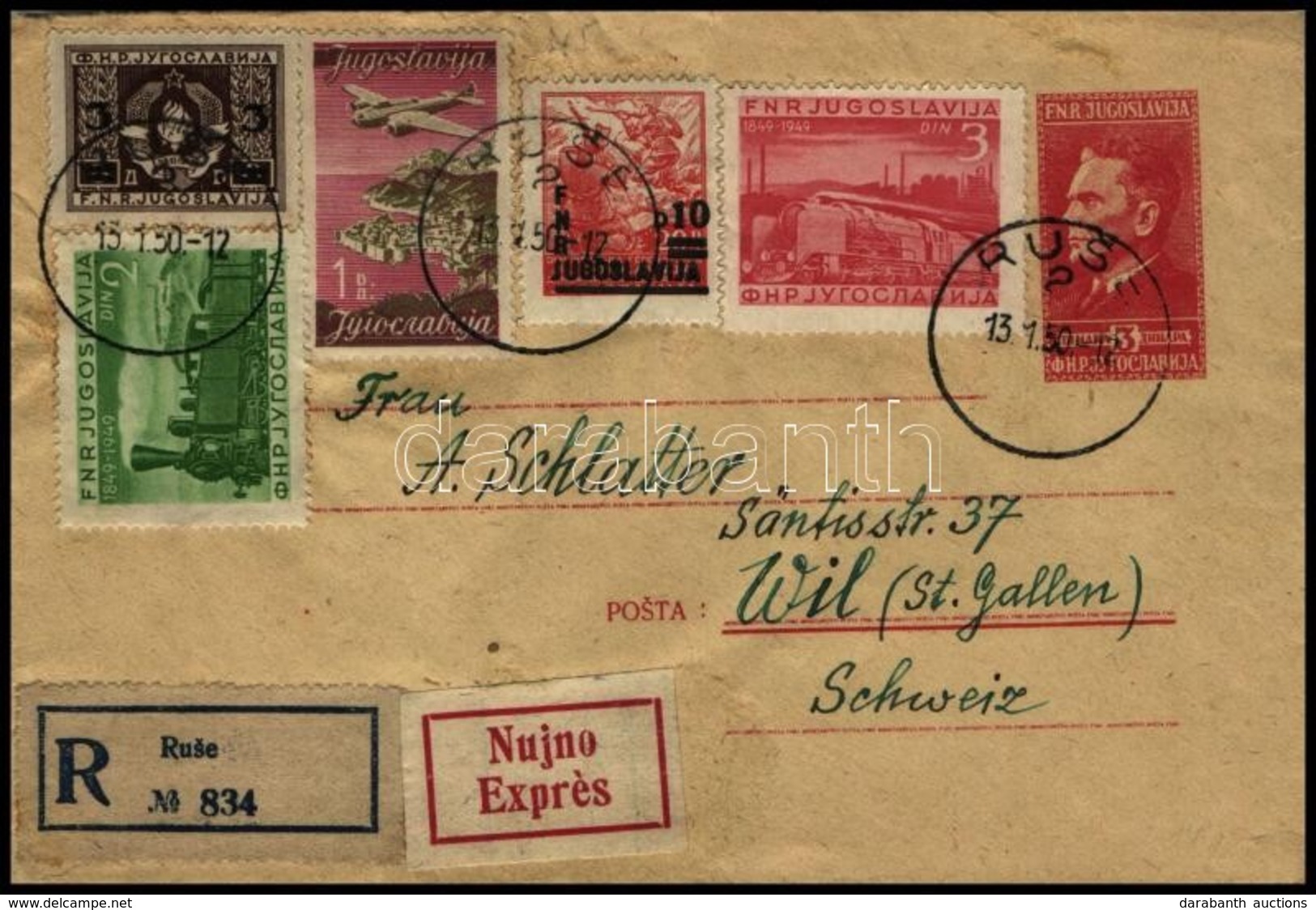 1950 Expressz Ajánlott Levél átmenő Bélyegzővel 'RUSE' - WIL / ST. GALLEN' - Sonstige & Ohne Zuordnung
